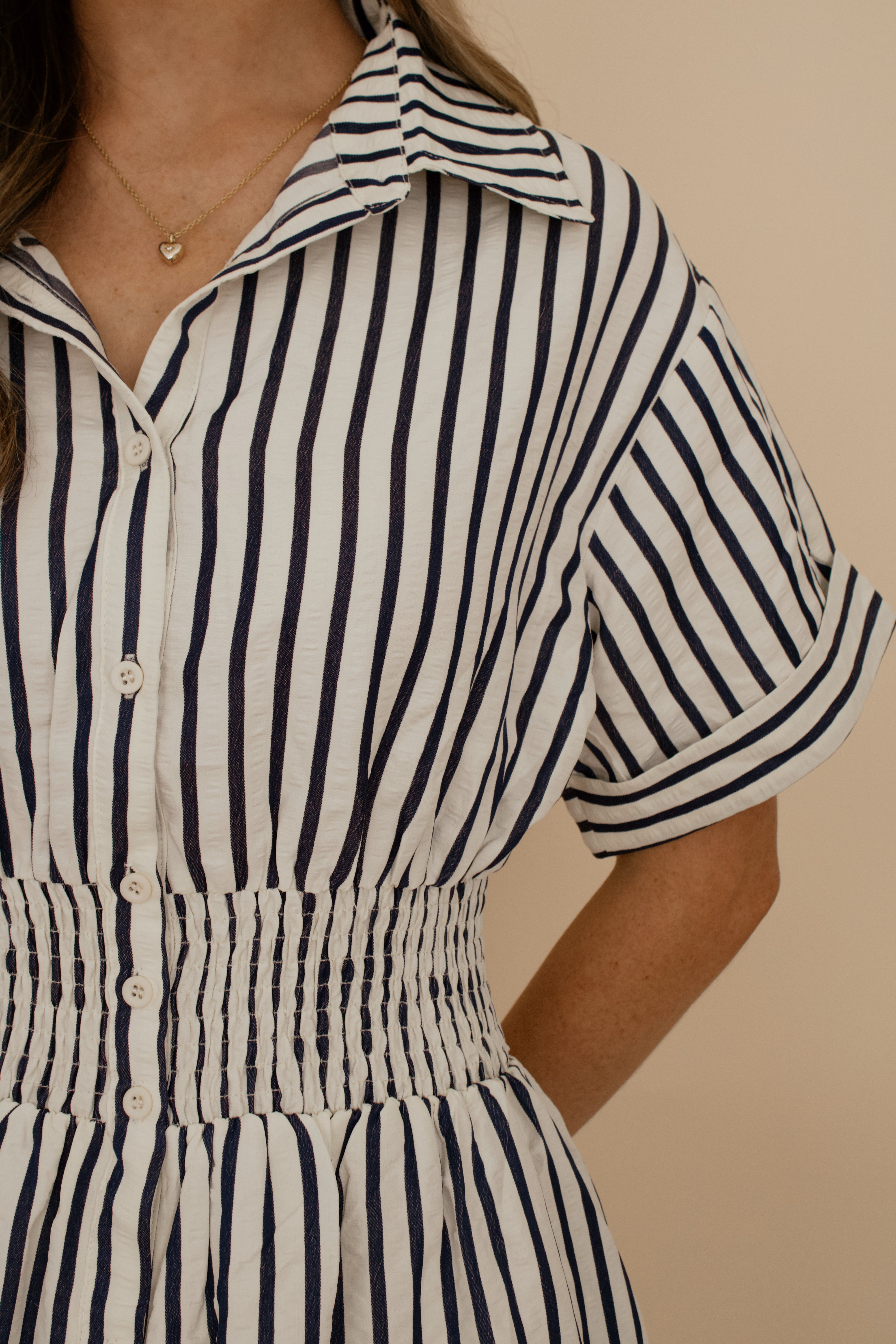 Navy Striped Midi Dress