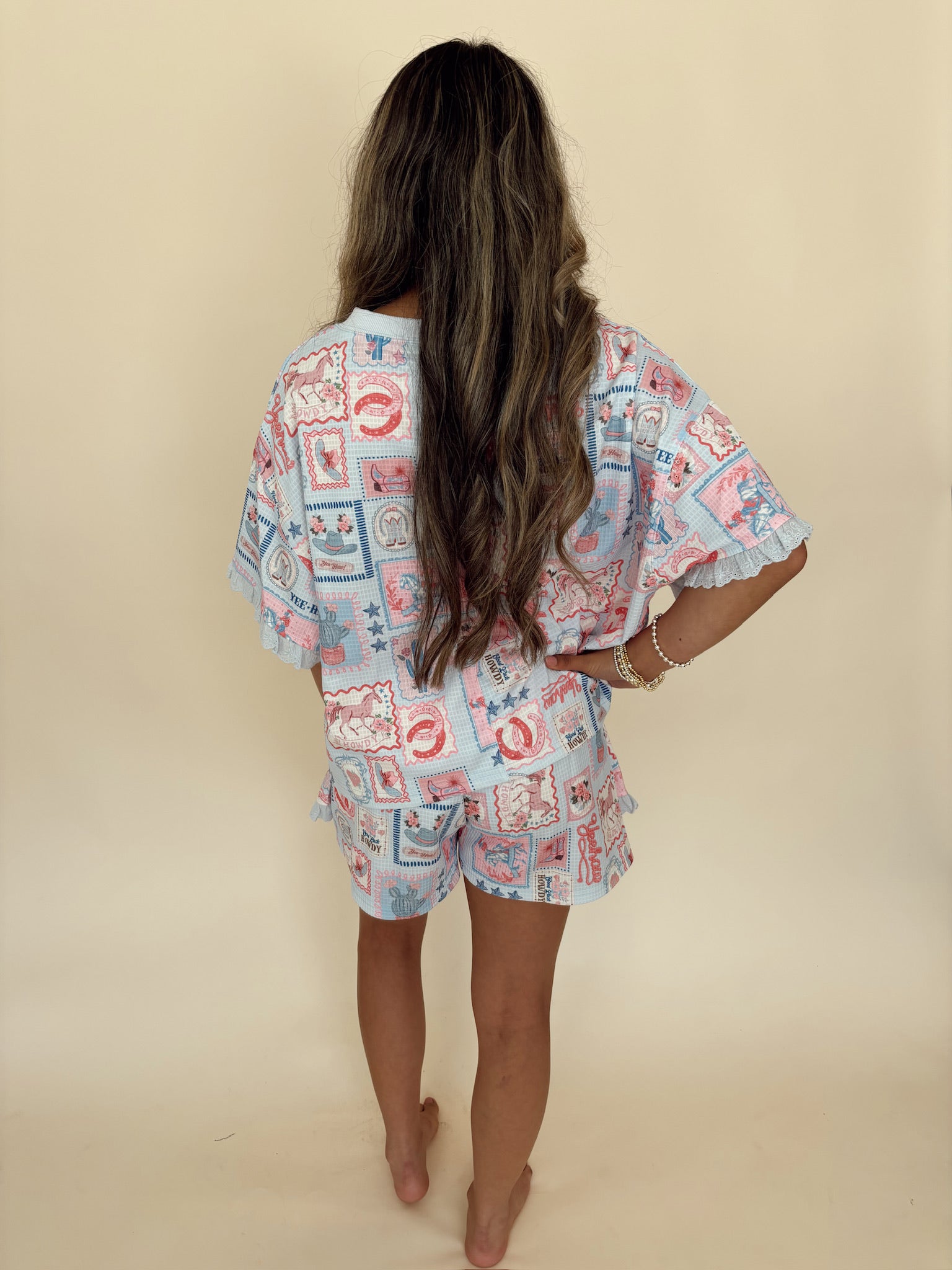 Western Patchwork Print Short Sleeve Set