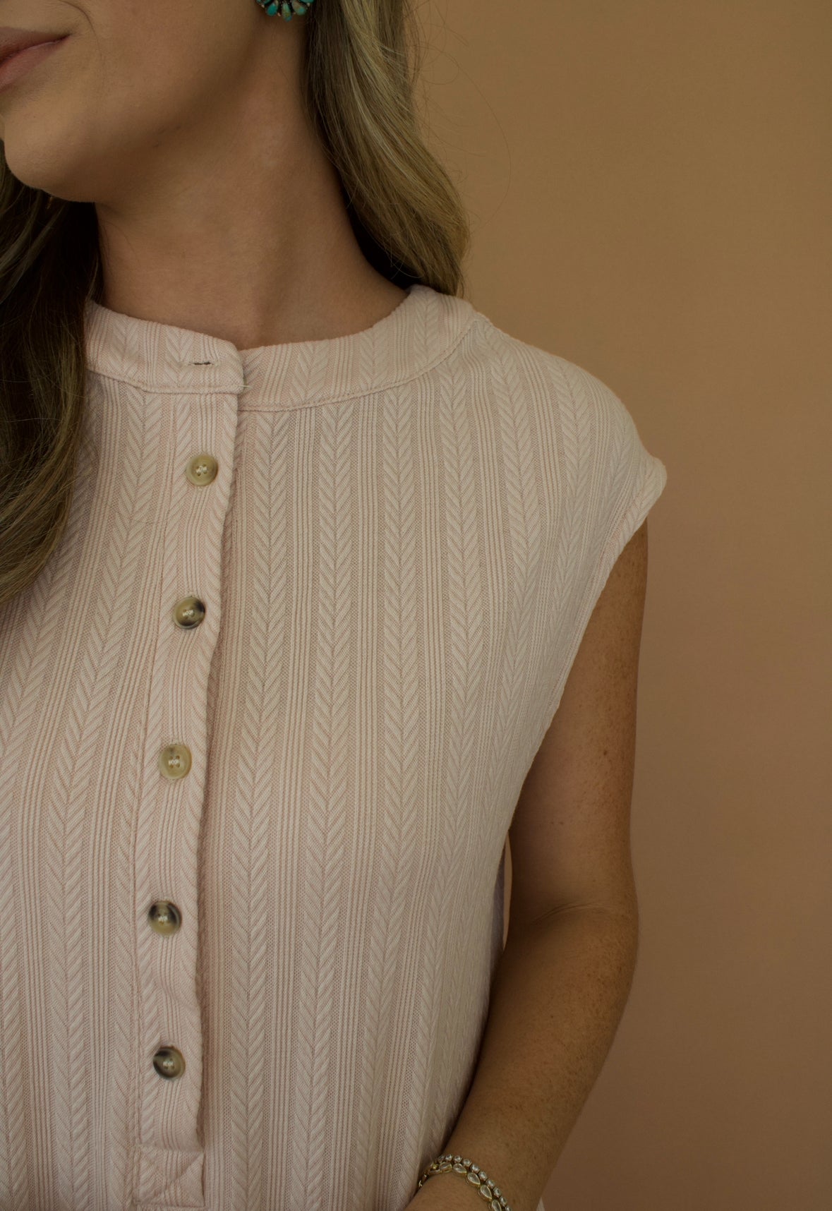 Textured Buttoned Wide Leg Sleeveless Jumpsuit