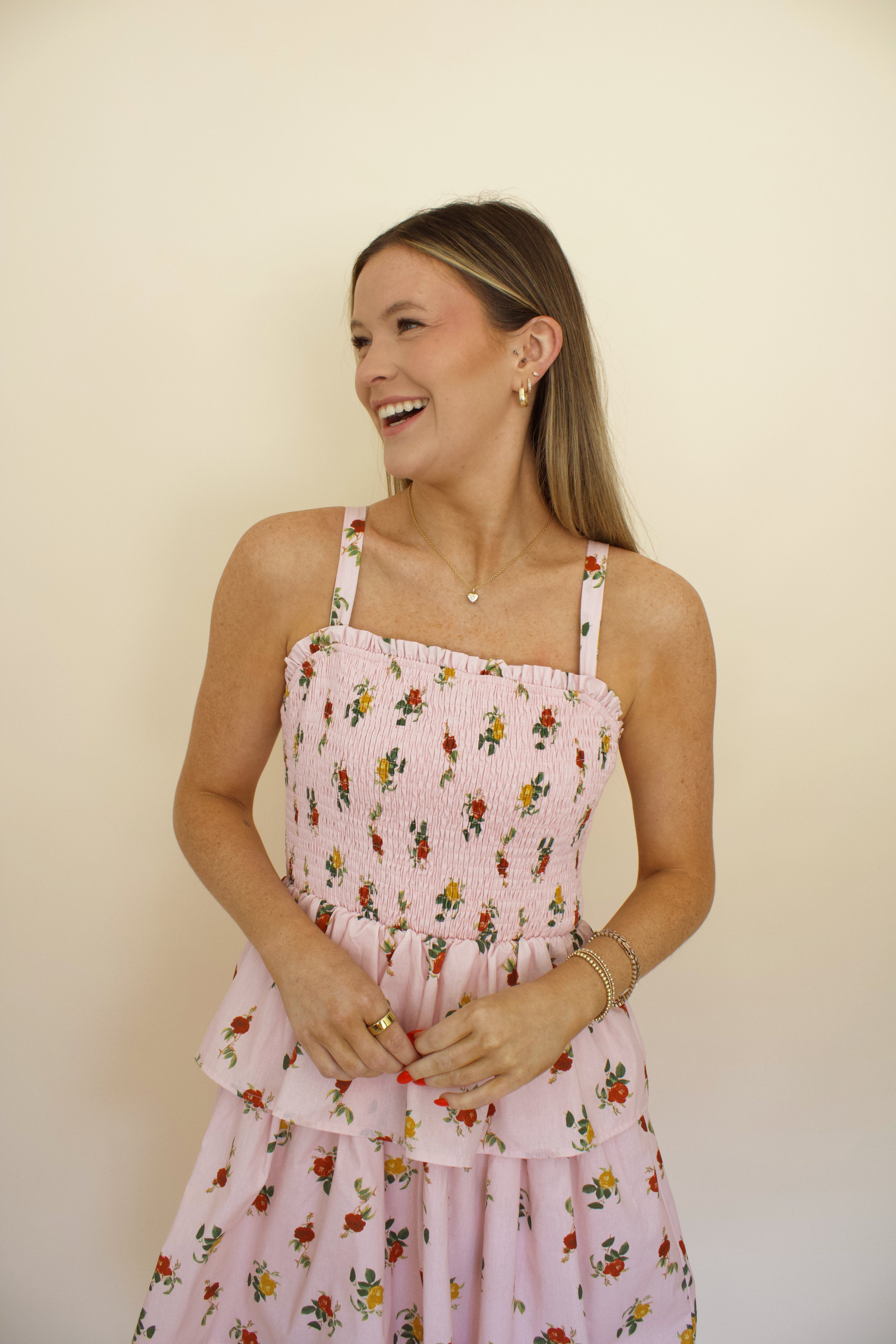 Pink Ruffle Floral Dress