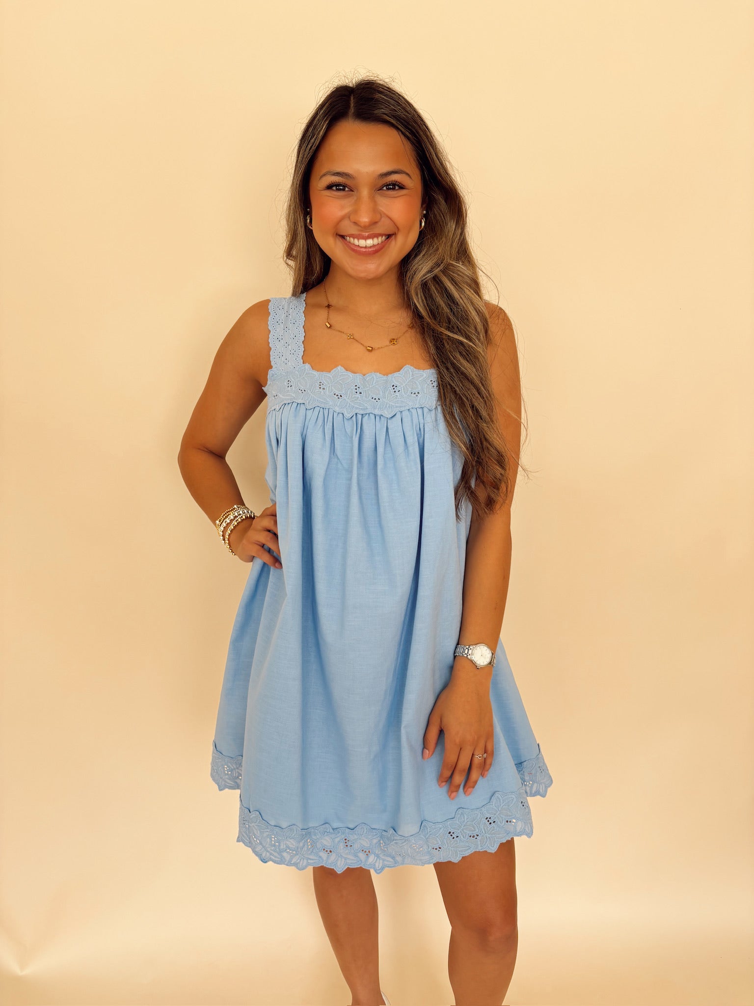 Linen Lace Trim Dress