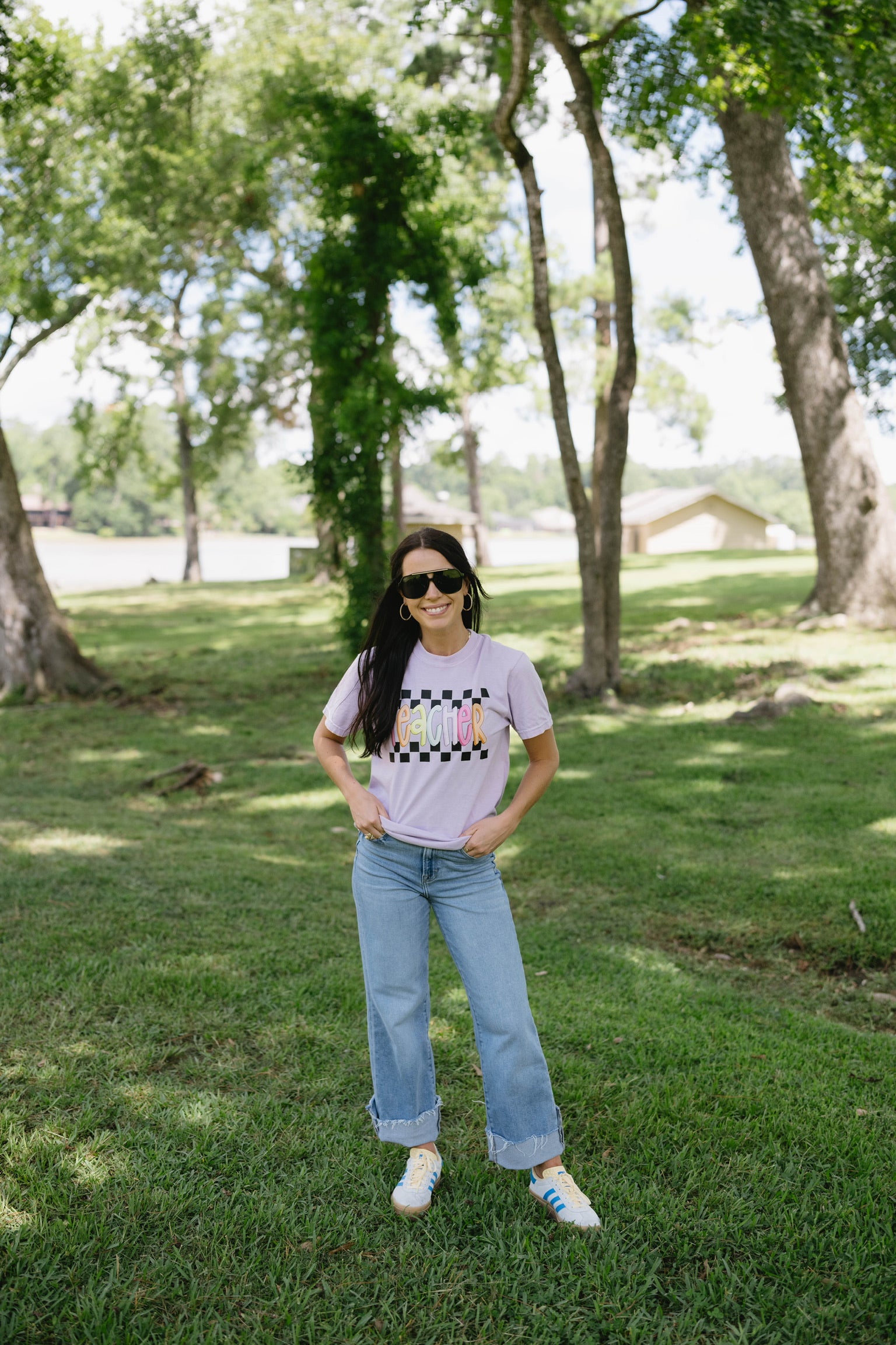 Teacher checkered tee