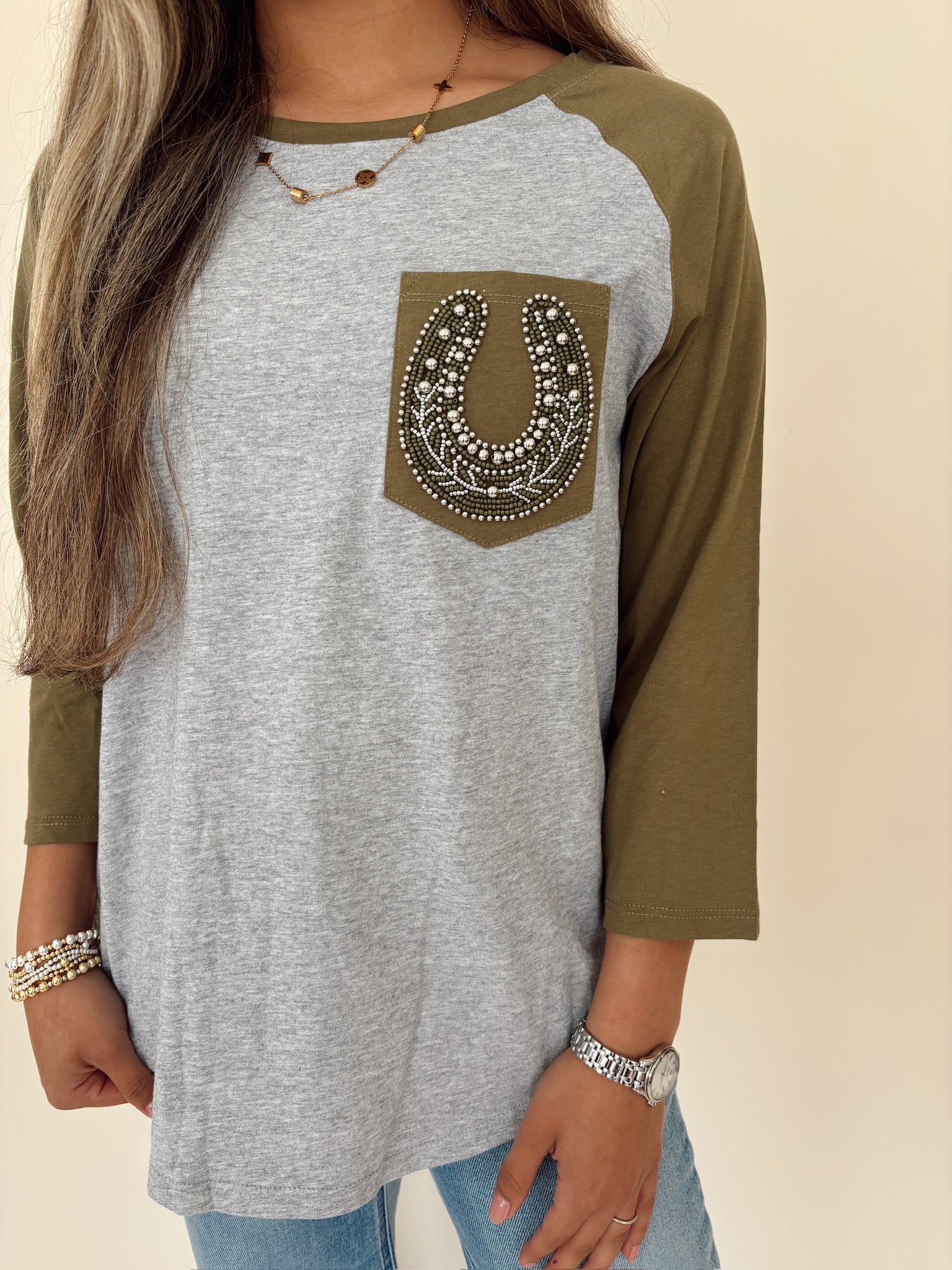 Horseshoe Army Green Tee by Rodeo Qunicy
