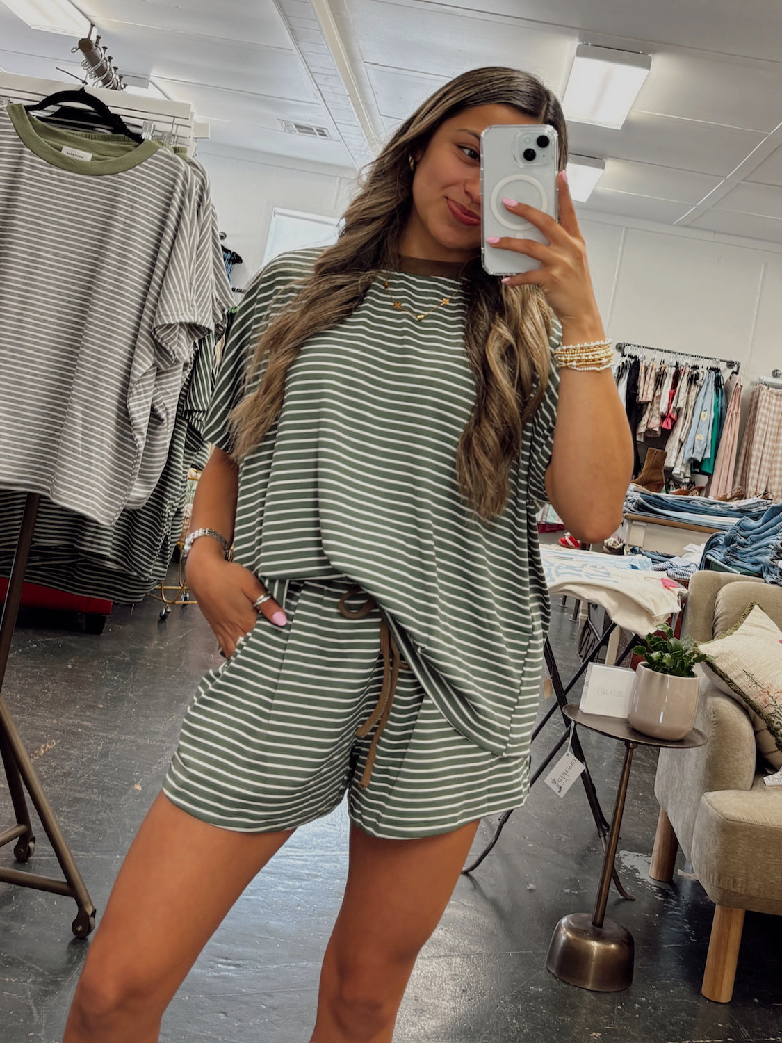 Soft Olive & Brown Shorts Set