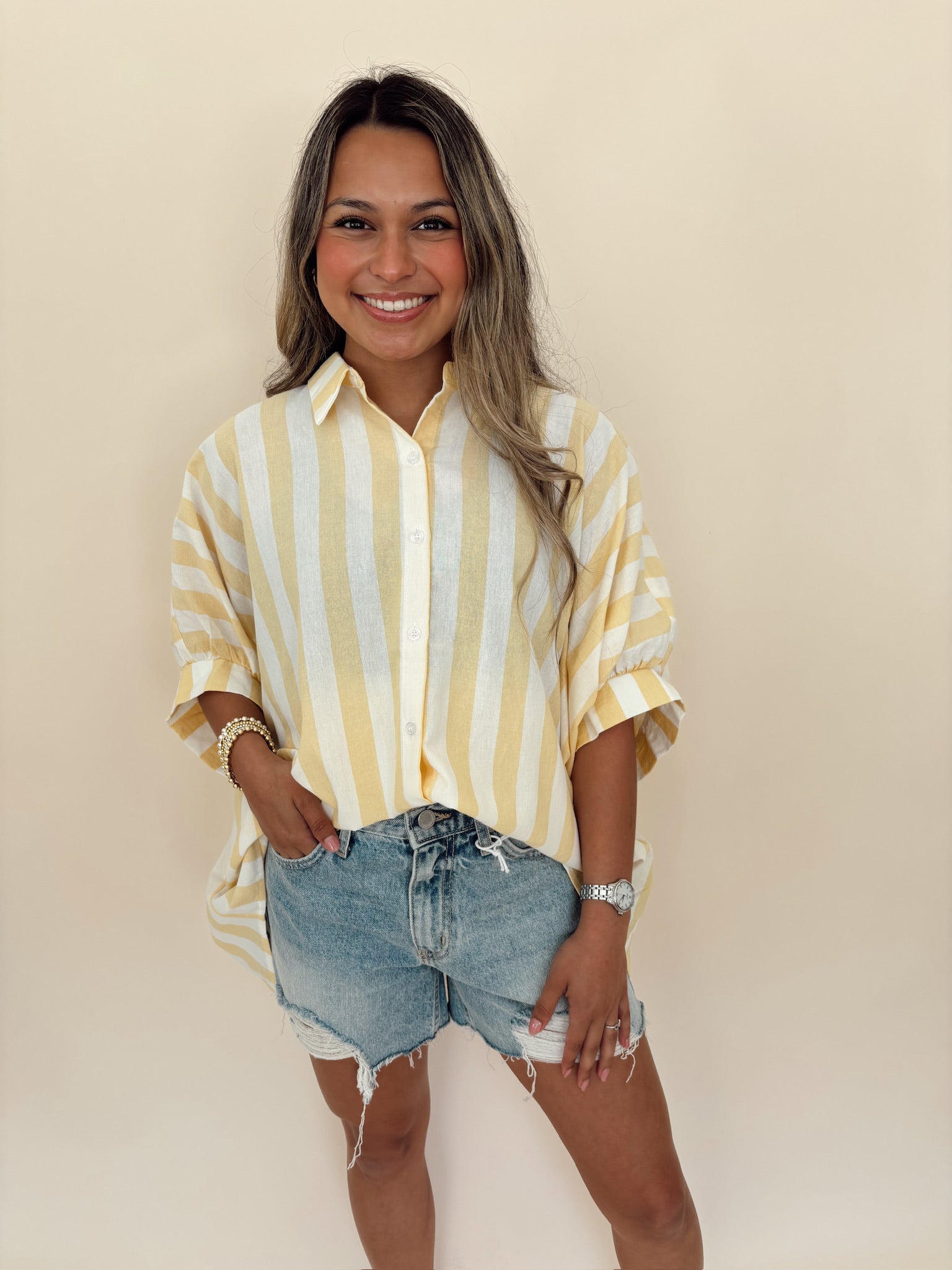 Lemon Striped Button Down Shirt