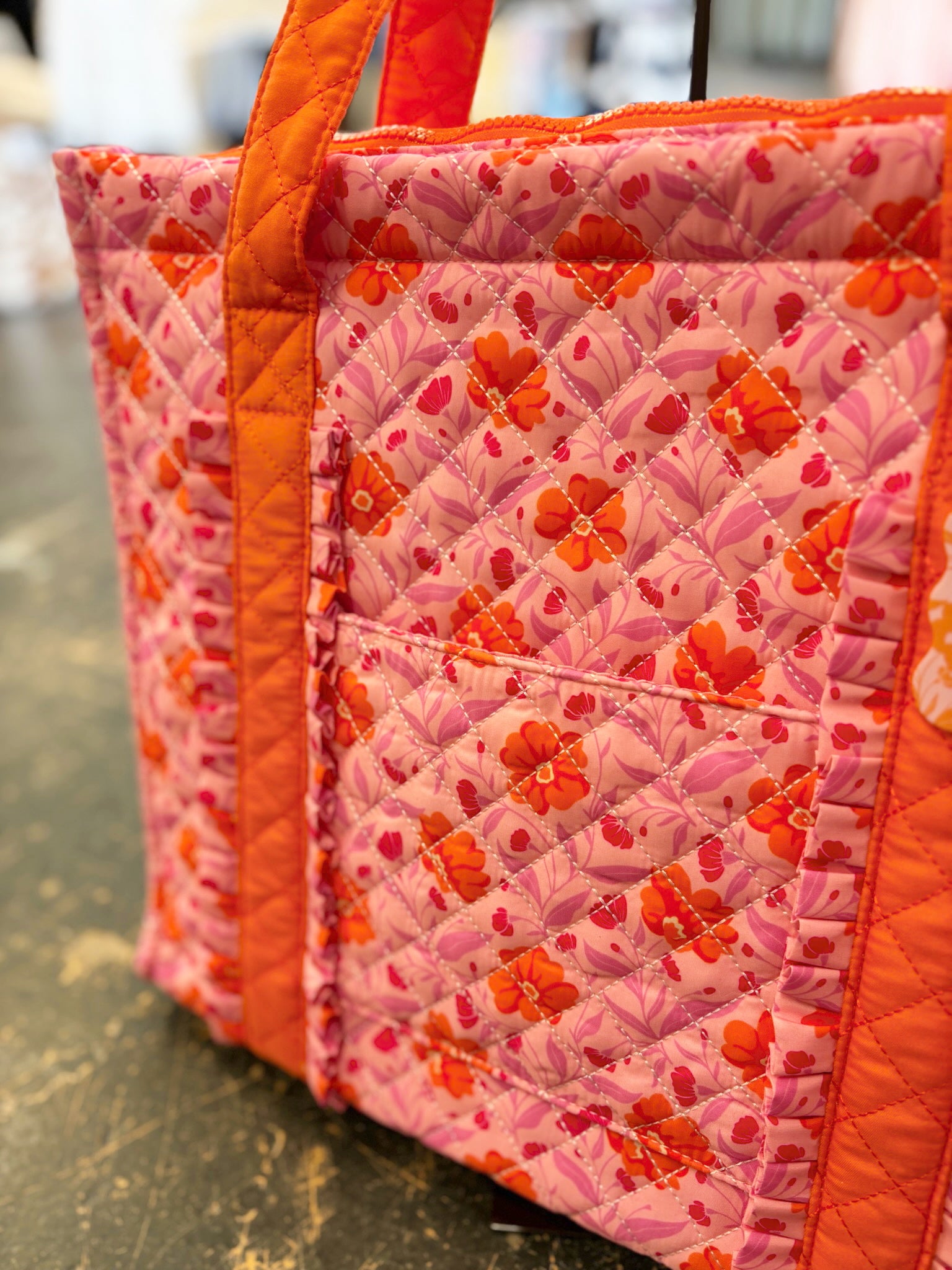 The Everyday Quilted Tote Bag in Poppin' Petals Hot Pink