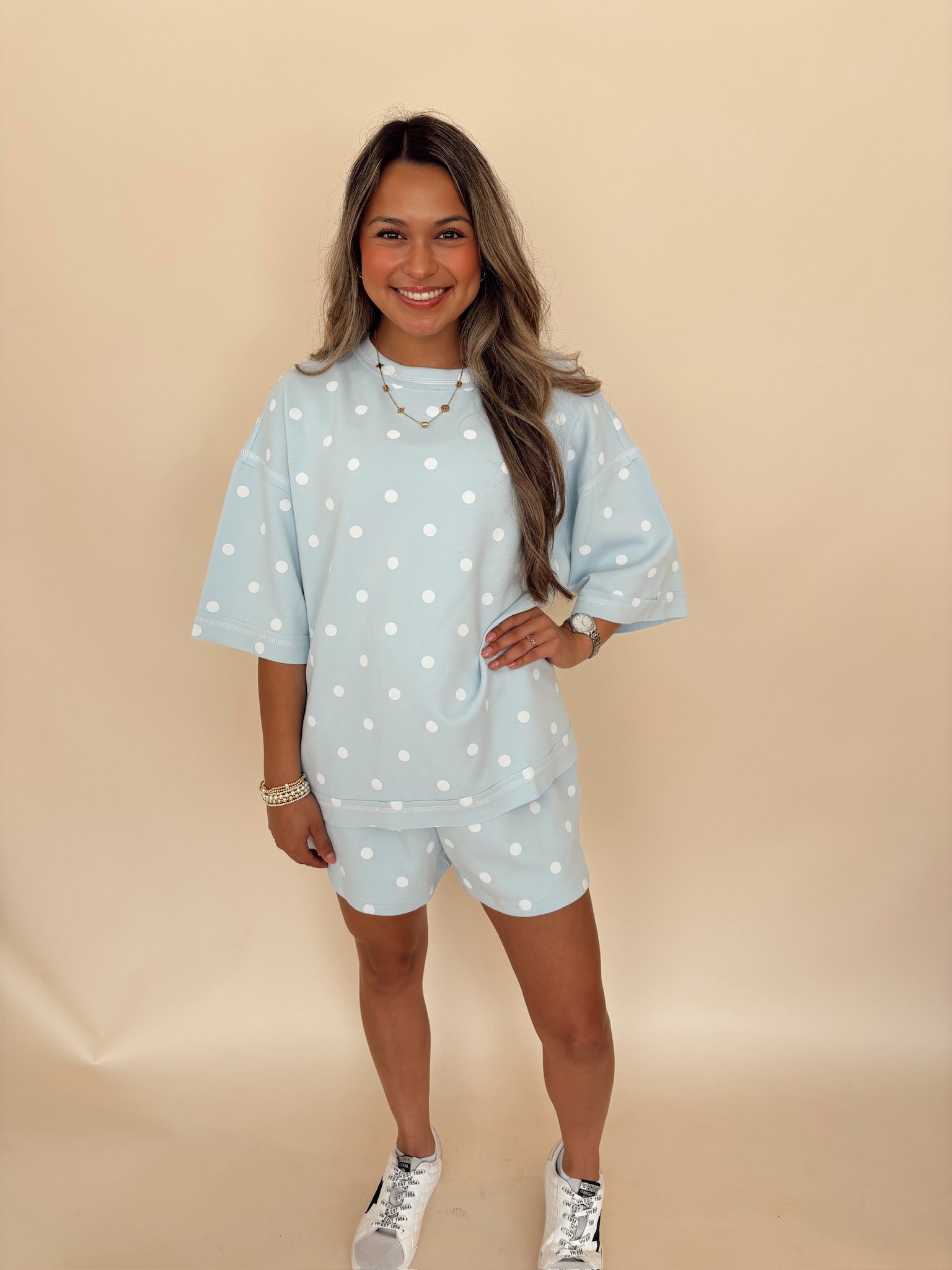 Baby Blue Polka Dot Shorts Set