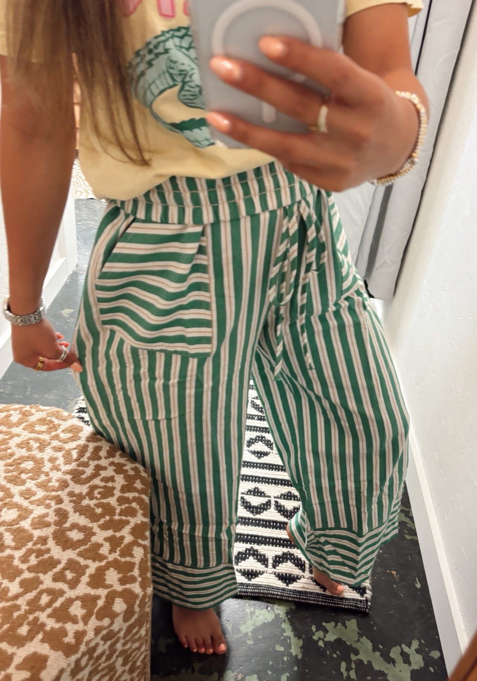 Woven Green Stripe Pants