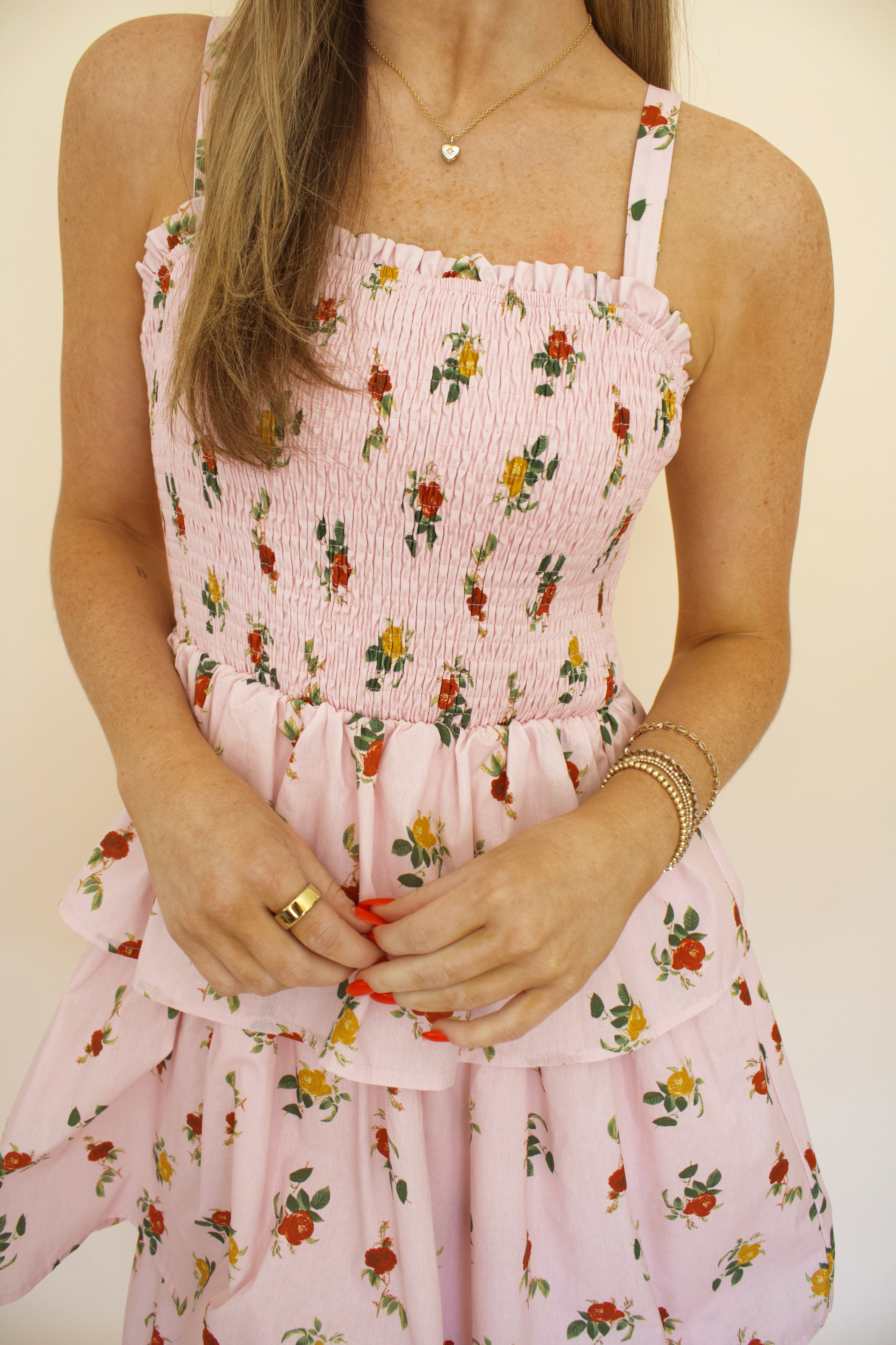 Pink Ruffle Floral Dress
