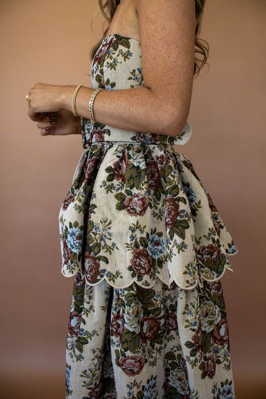 Strapless Scallop Midi Dress