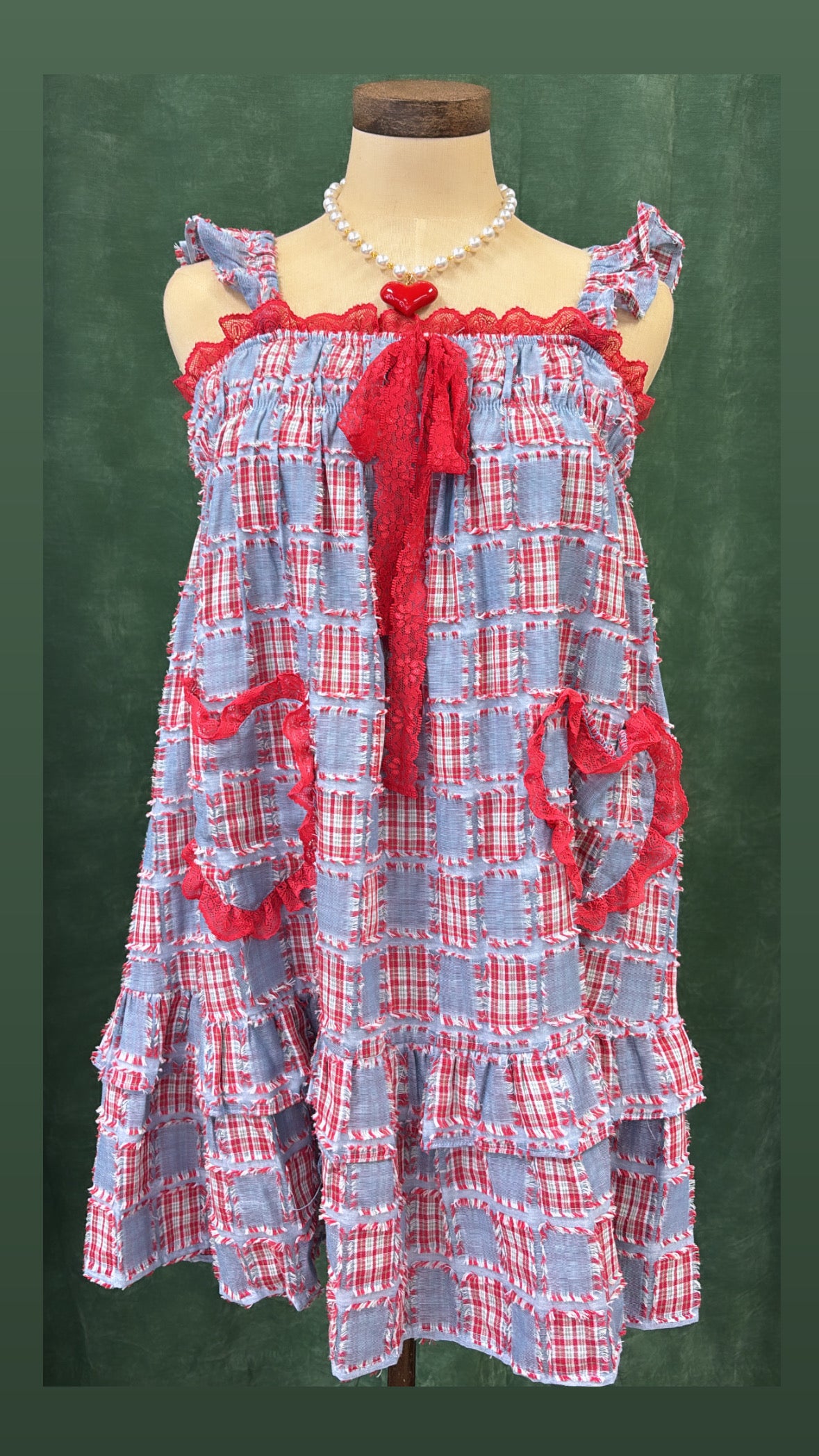 Red and Blue Patchwork Mini Dress