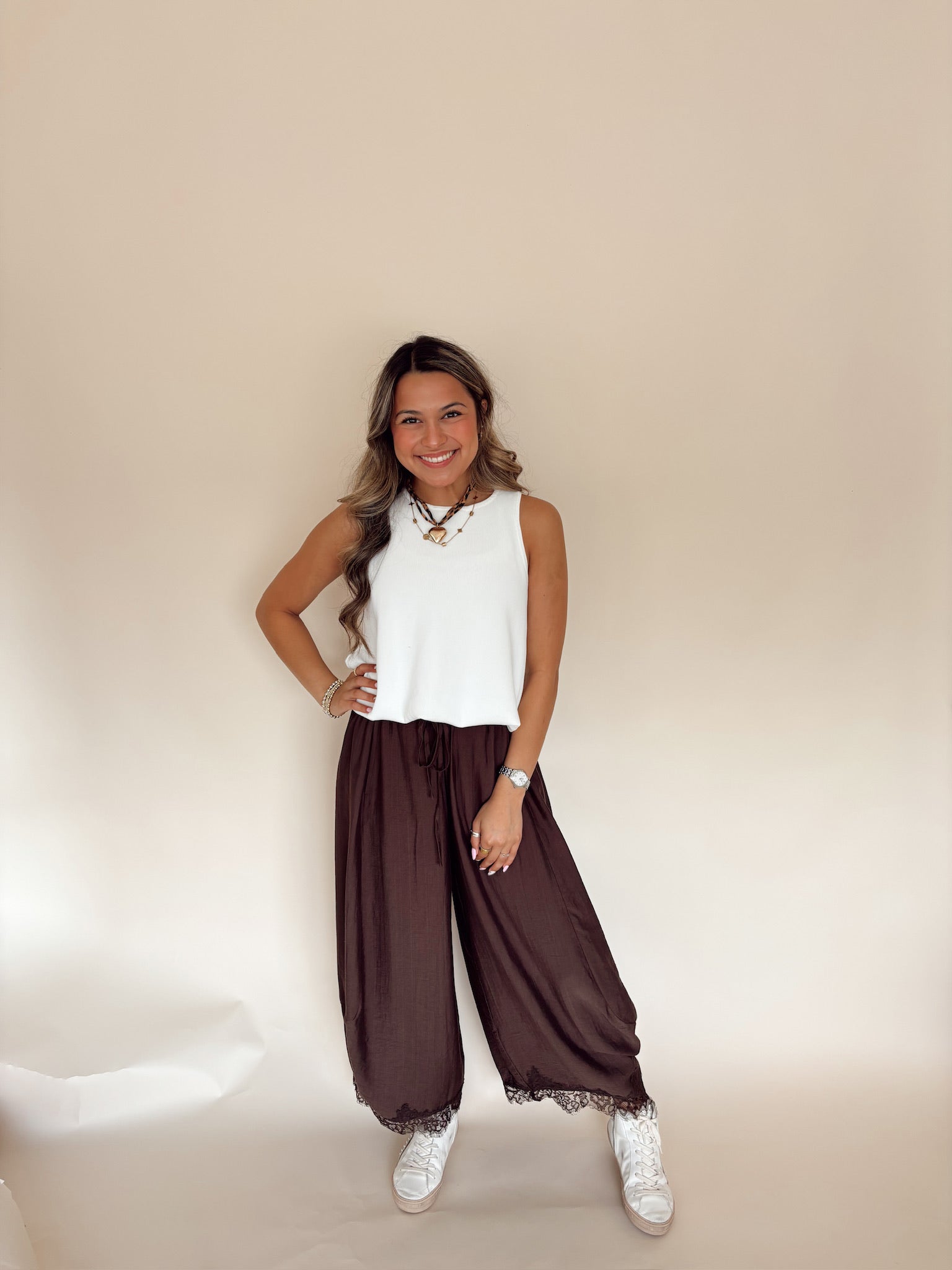West Barrel Pants with Lace trim