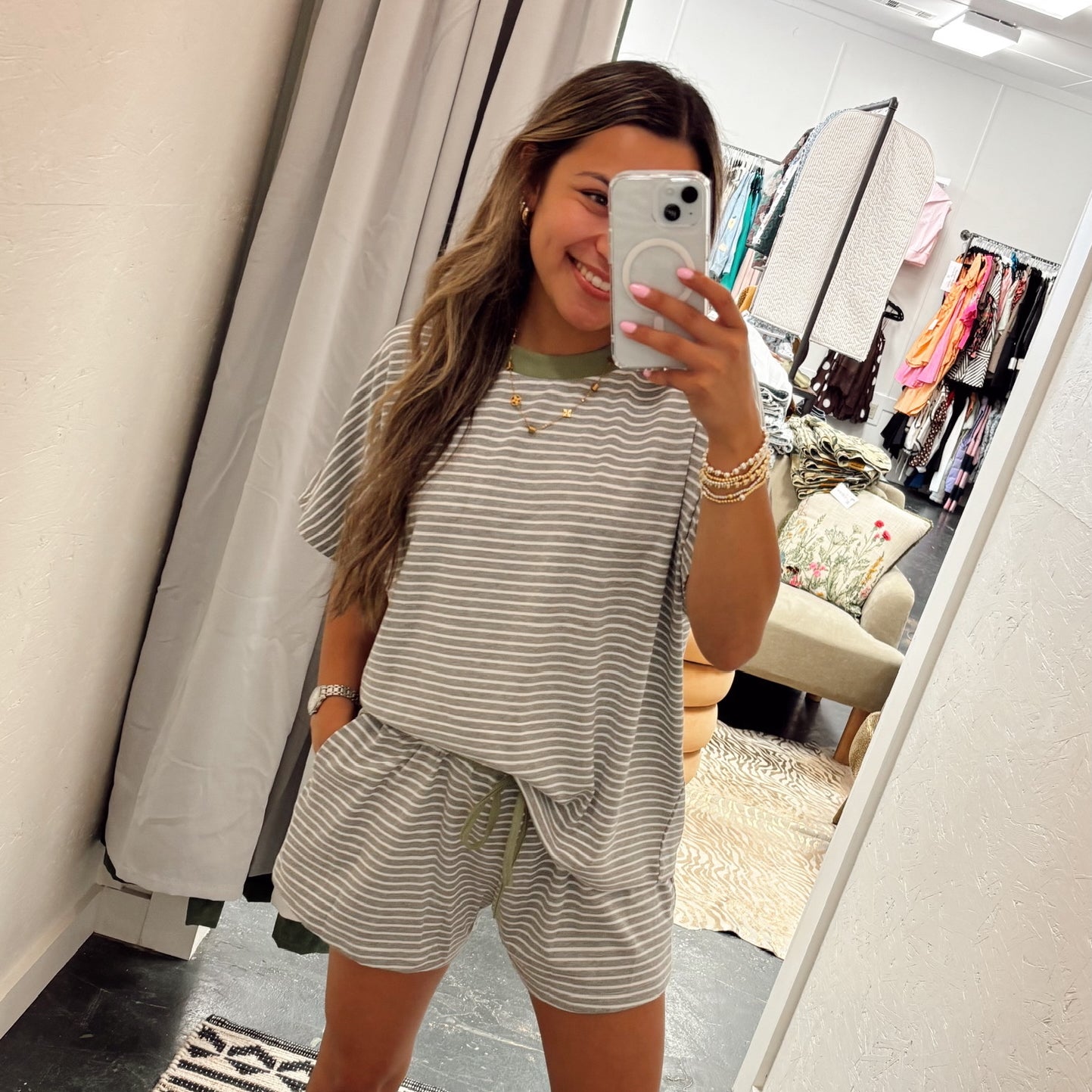 Soft Olive & Grey Shorts Set
