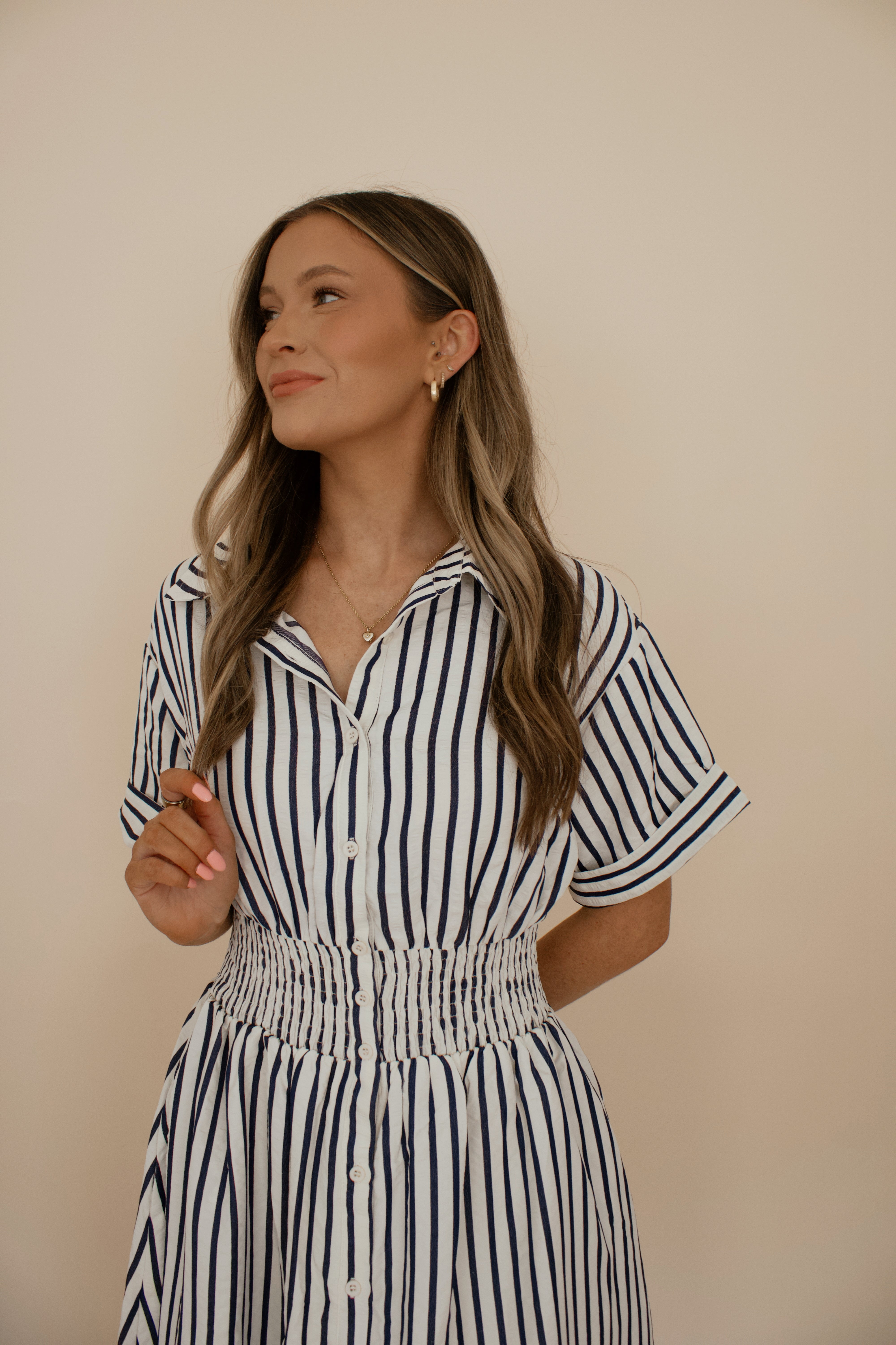 Navy Striped Midi Dress