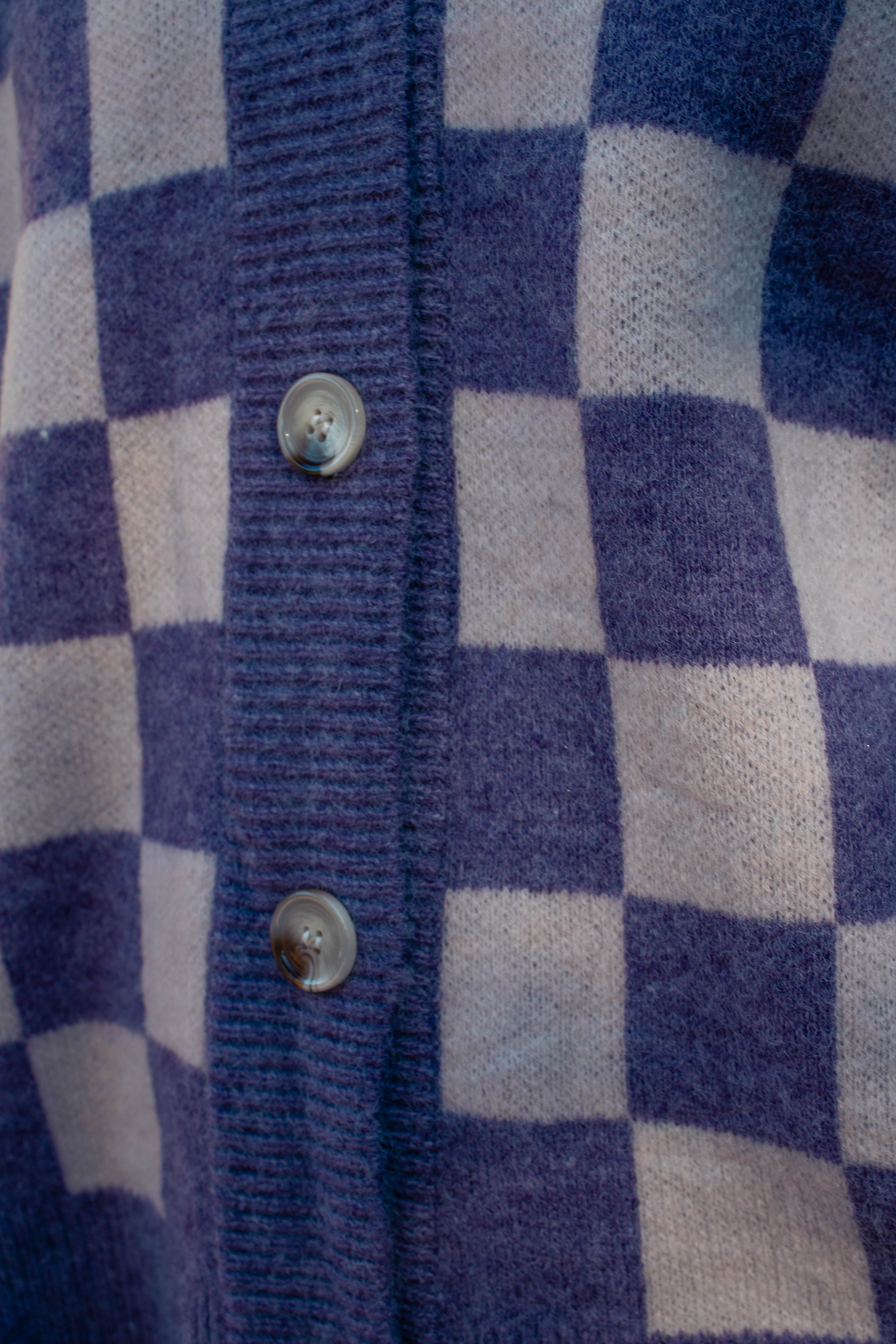 Checkered Loose Fit Sweater Cardigan