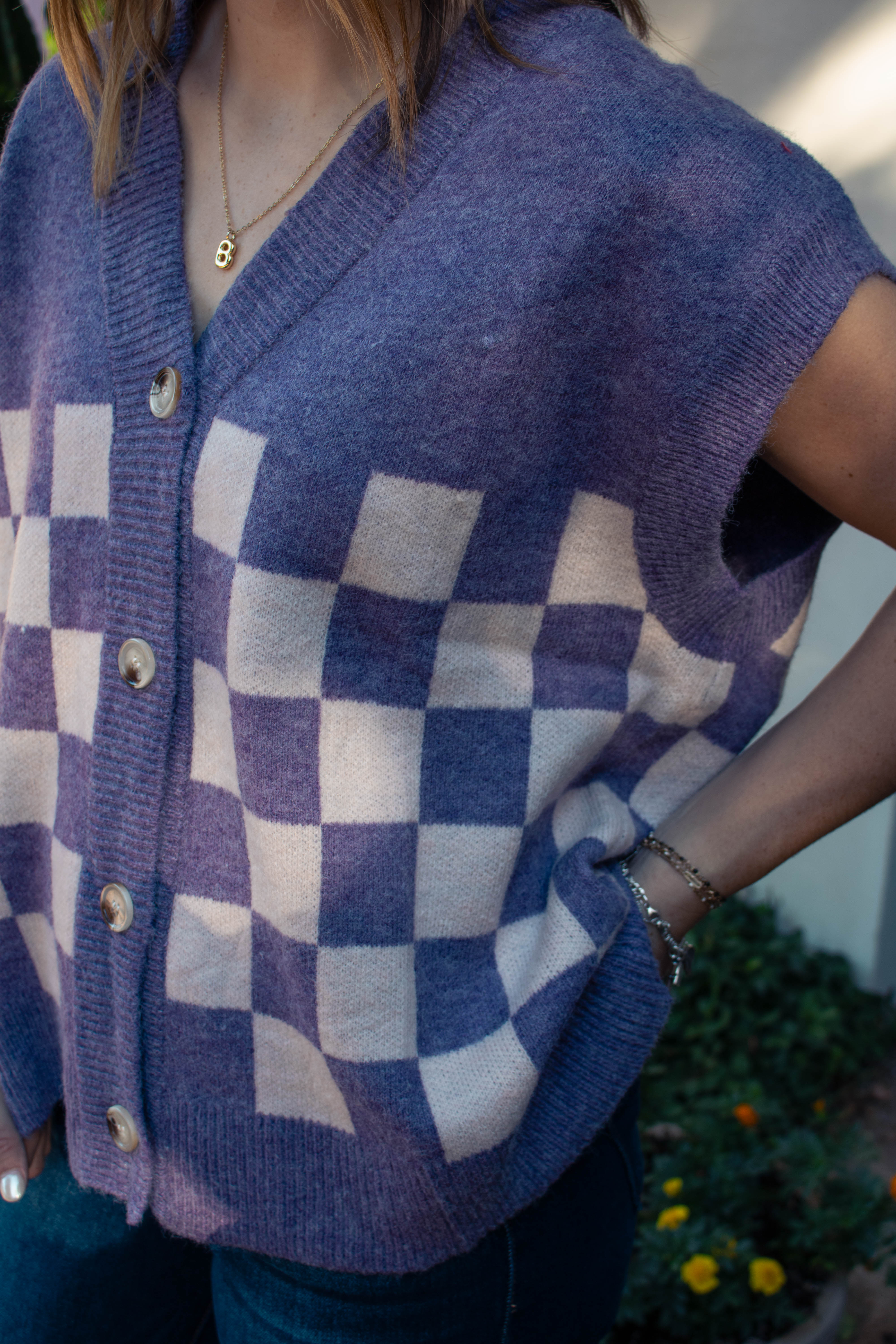 Checkered Loose Fit Sweater Cardigan