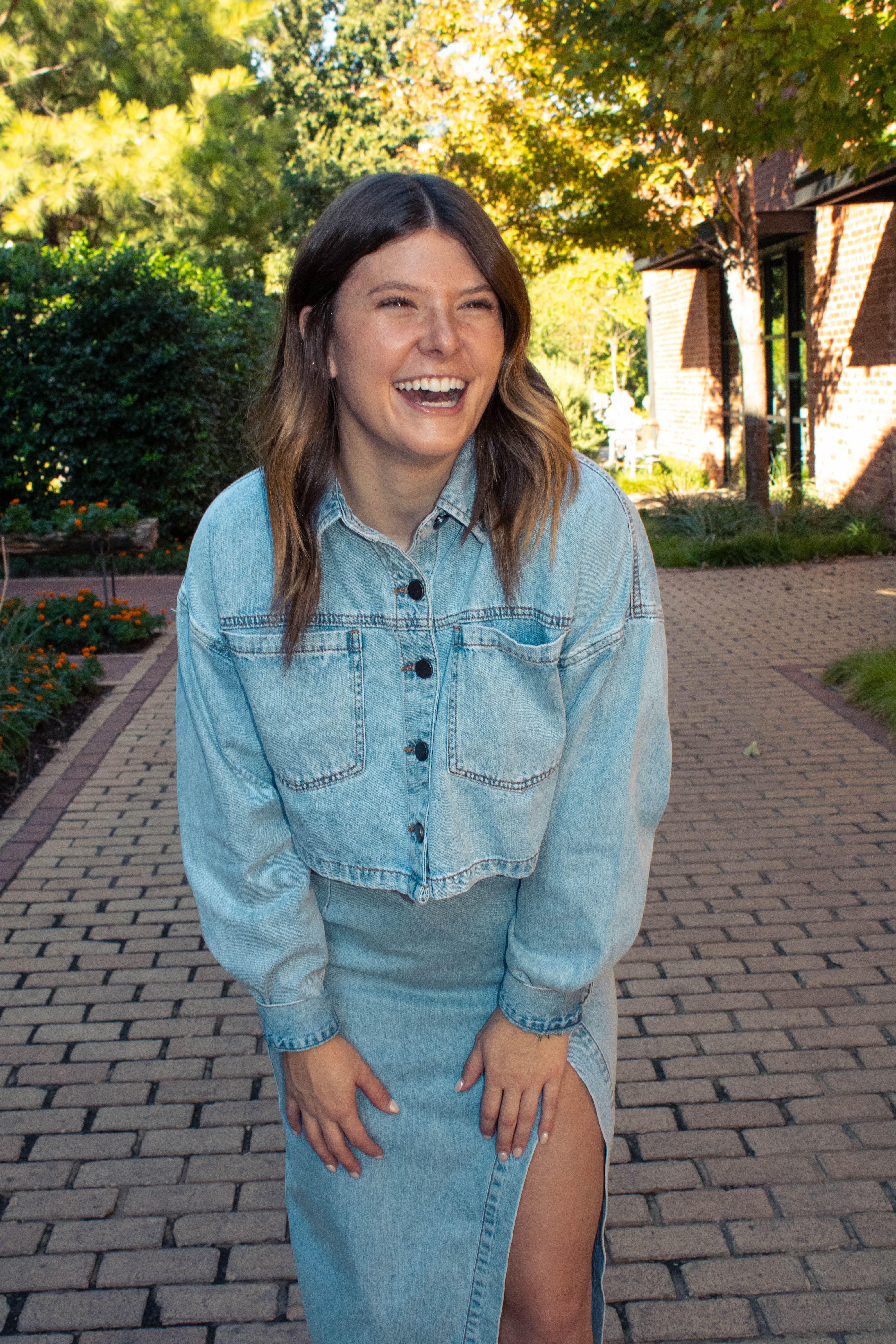 Denim Button Down Skirt Set