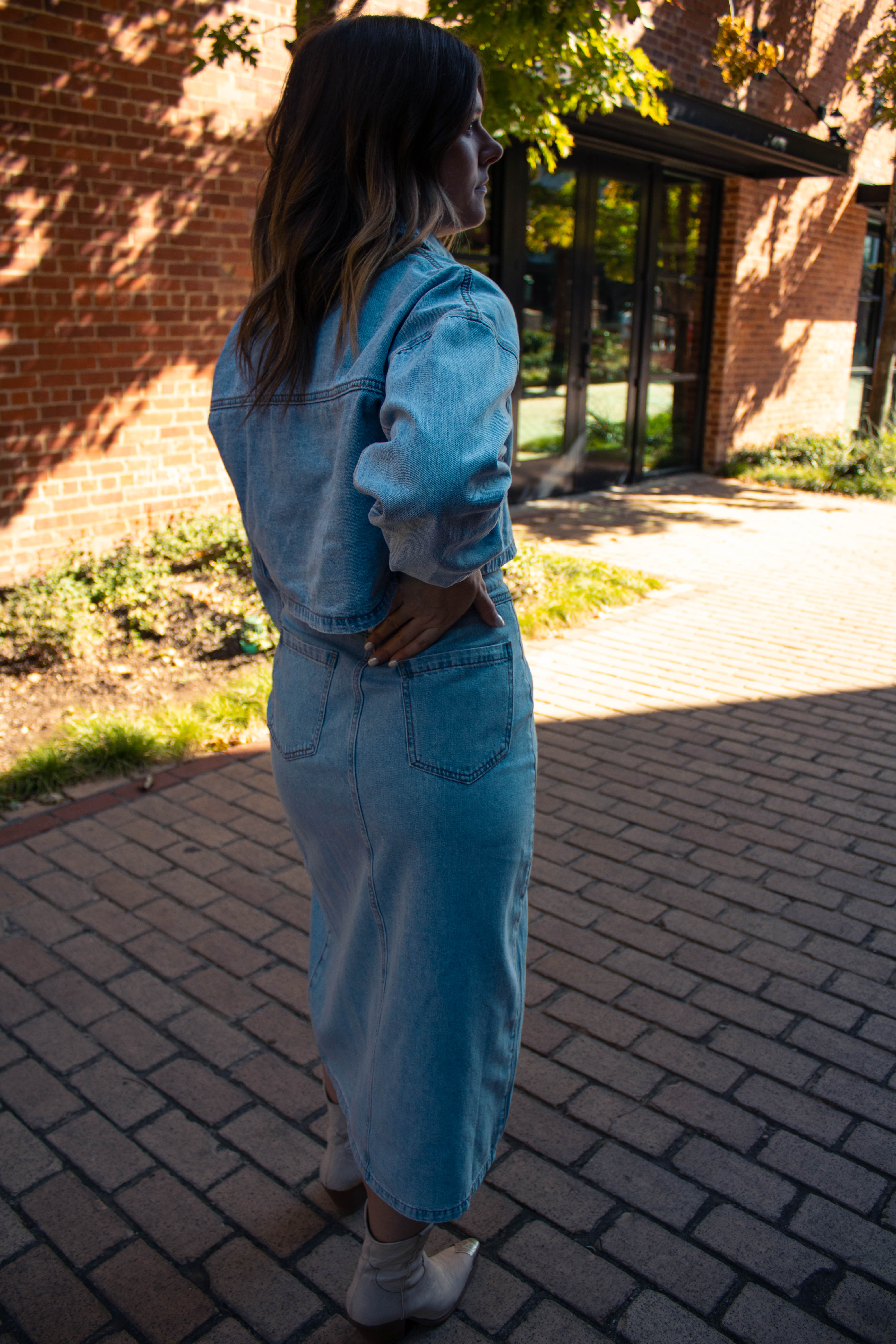 Denim Button Down Skirt Set