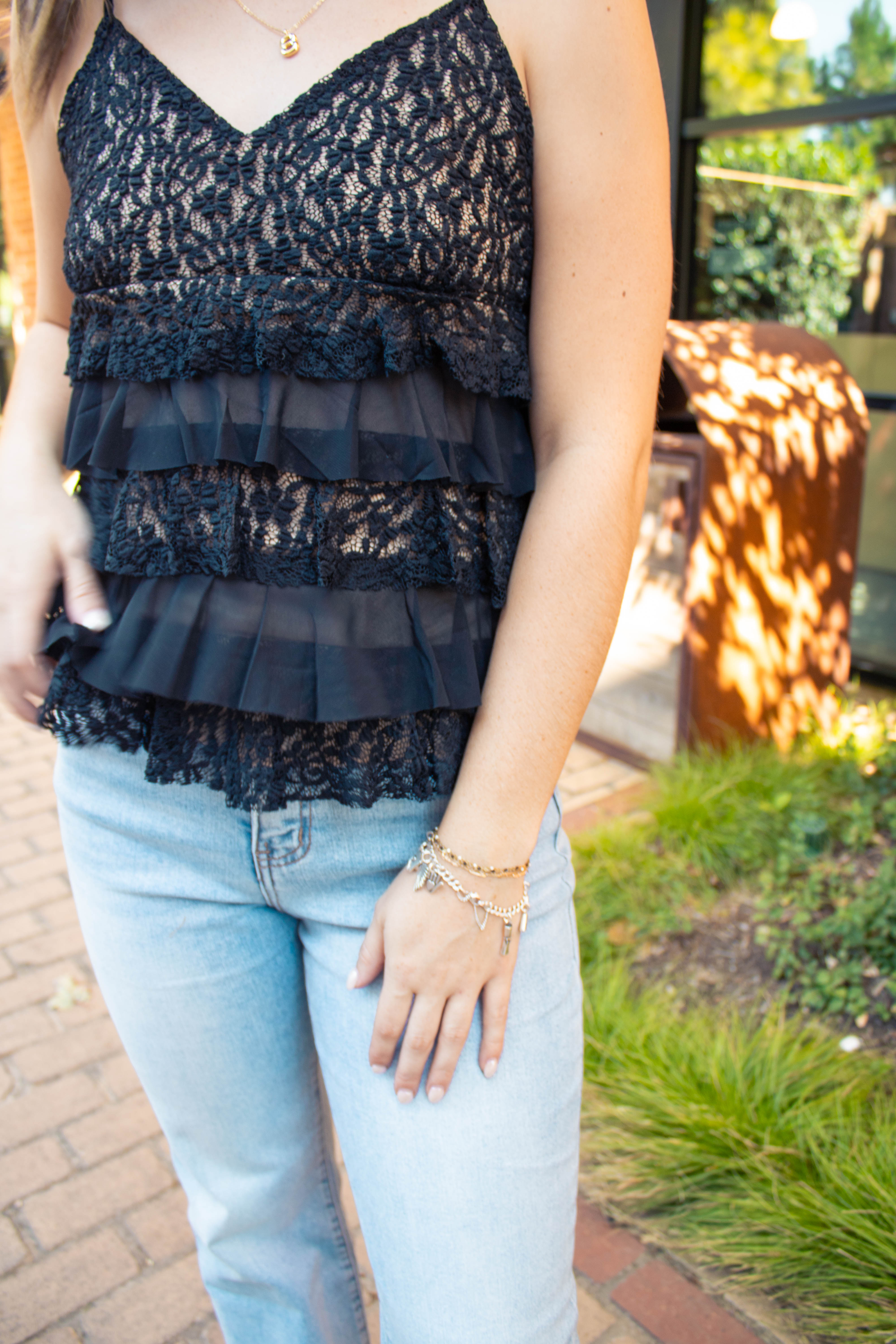 Tiered Ruffle Lace Top