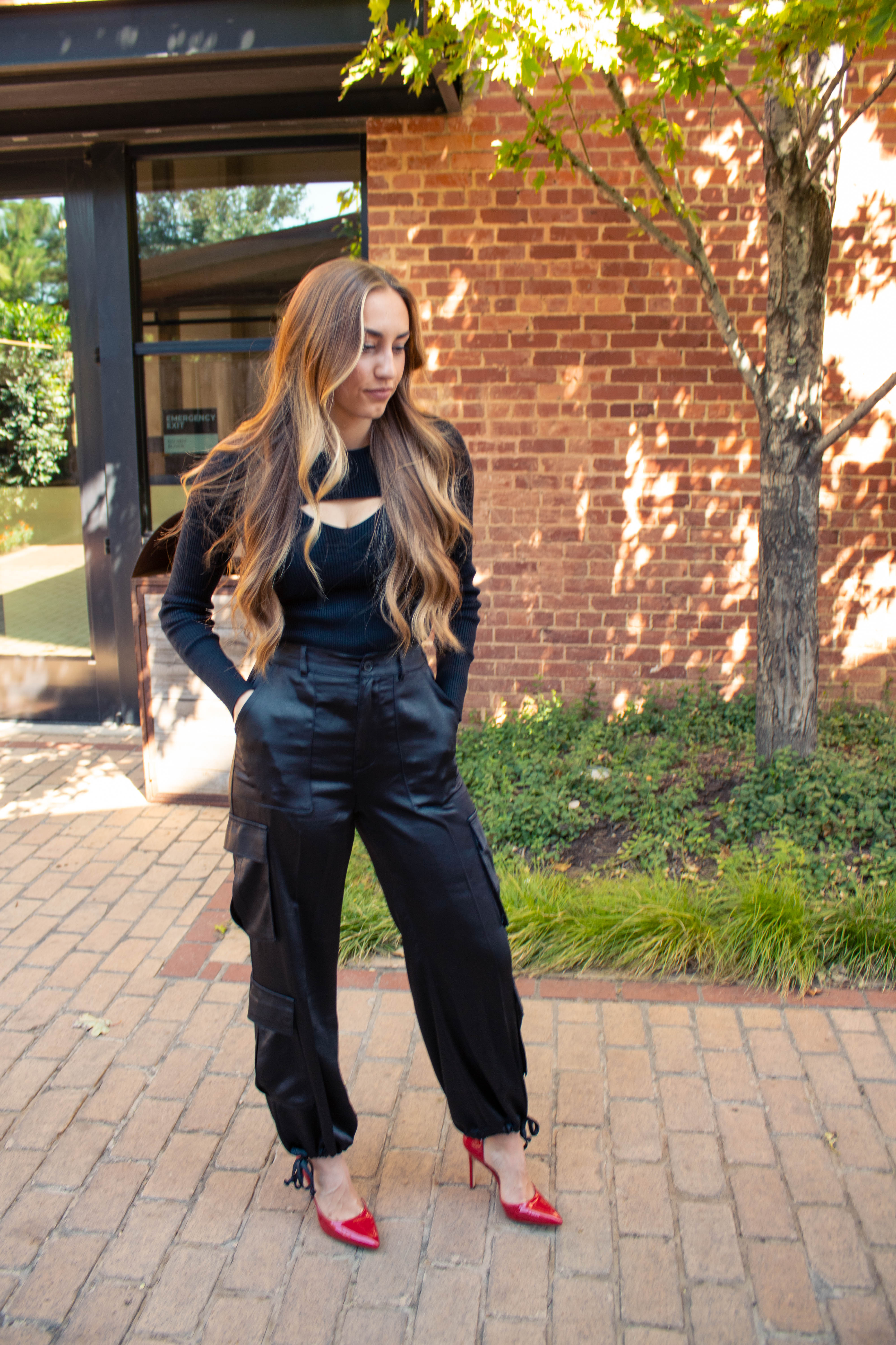 Black Satin Cargo Pants