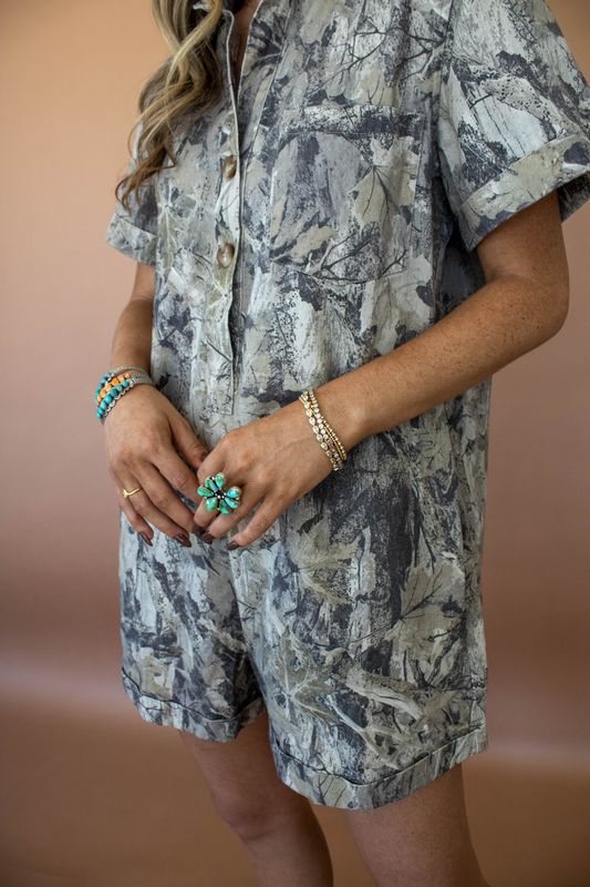 Camo Denim Shirt Romper