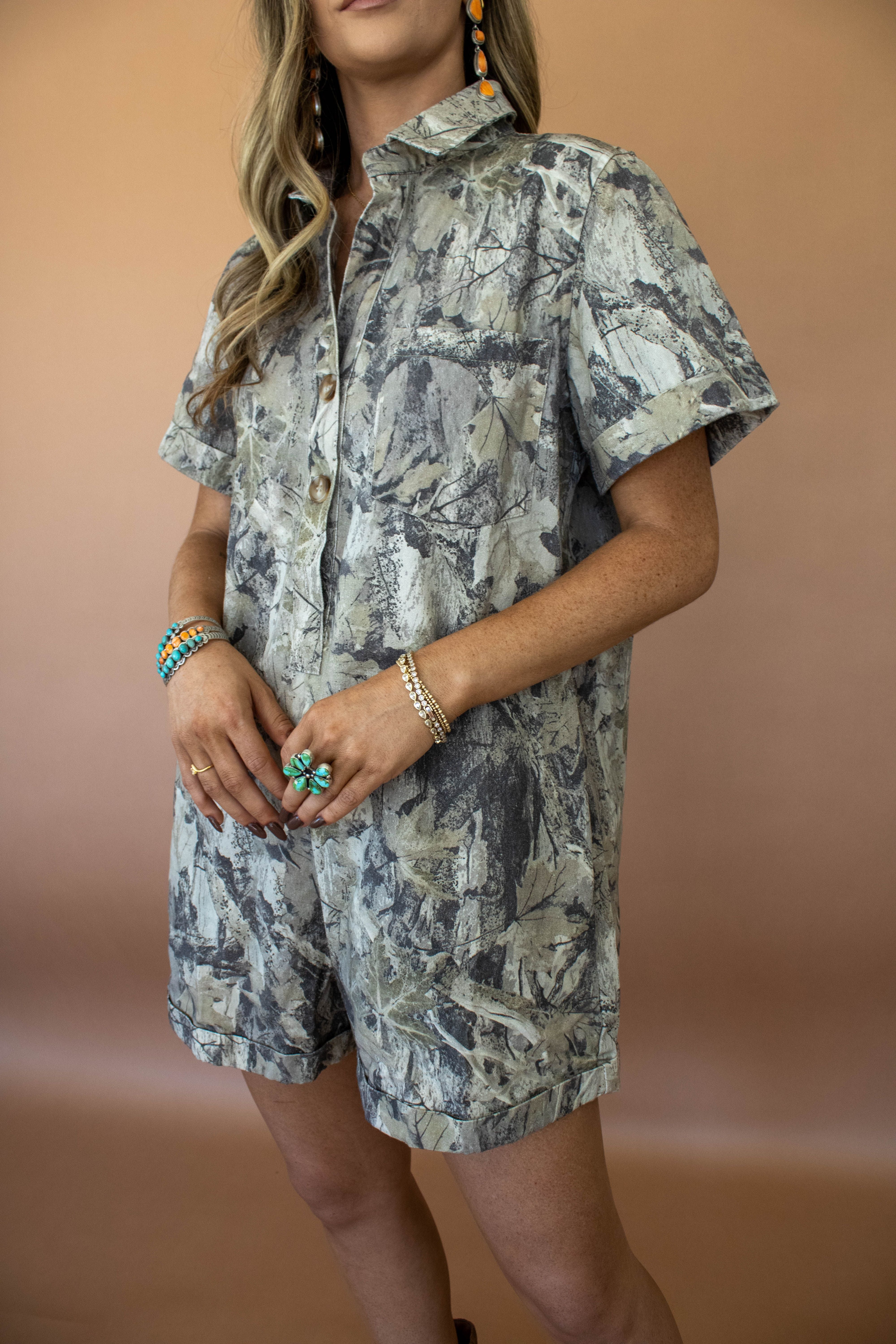Camo Denim Shirt Romper