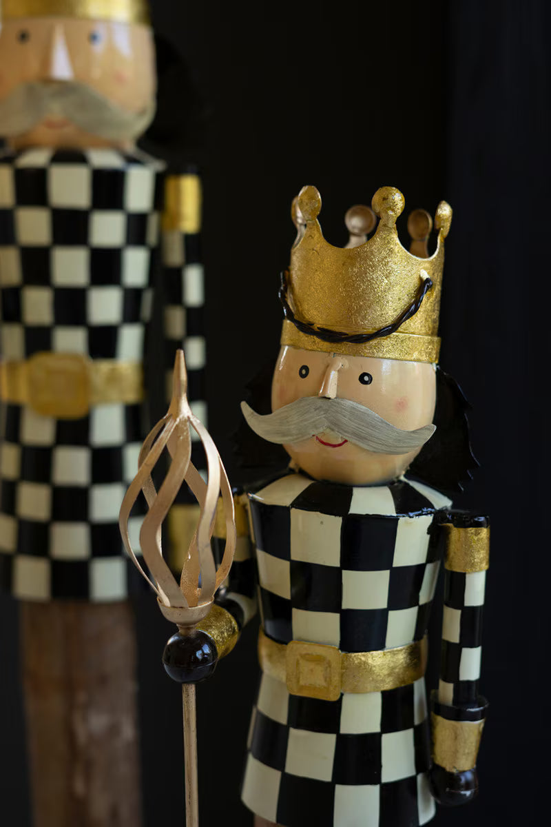 Painted Metal and Wood Checkerboard Nutcrackers