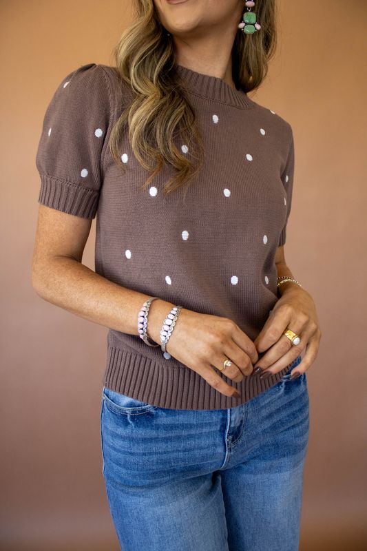 Mocha Polka Dot Sweater Top