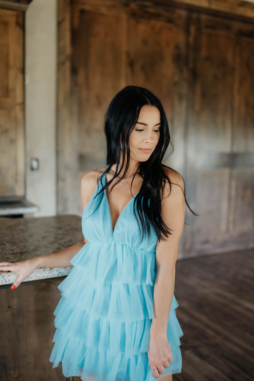 Ruffle Tiered Dress in Aqua