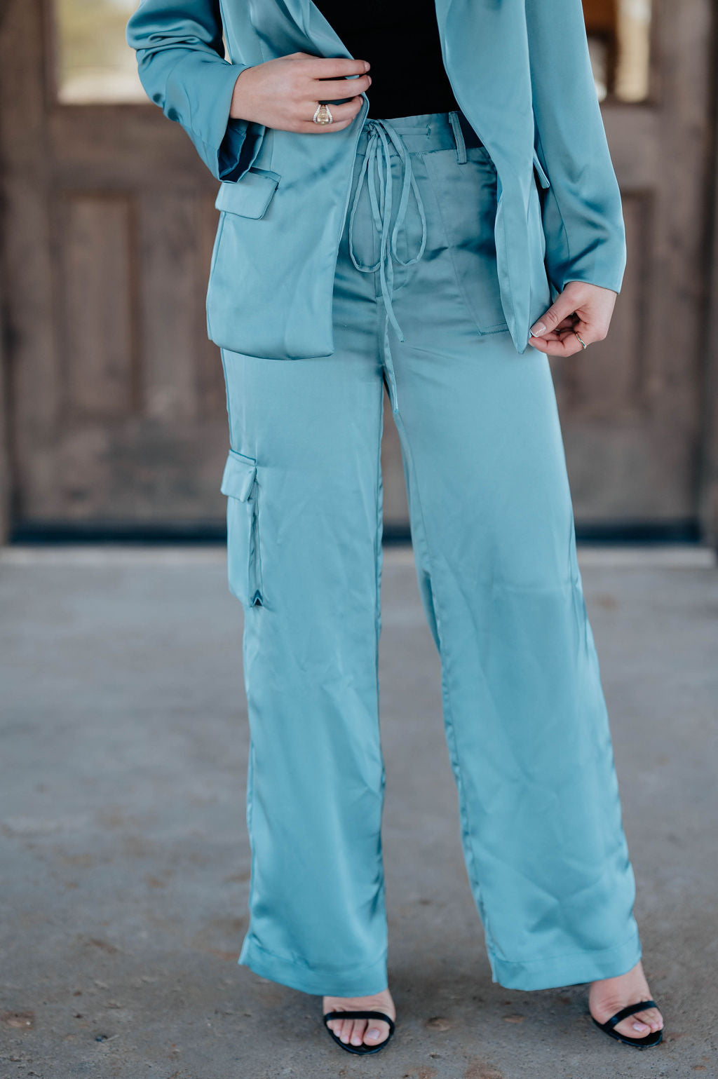 Satin Cargo Pants in Sea Blue