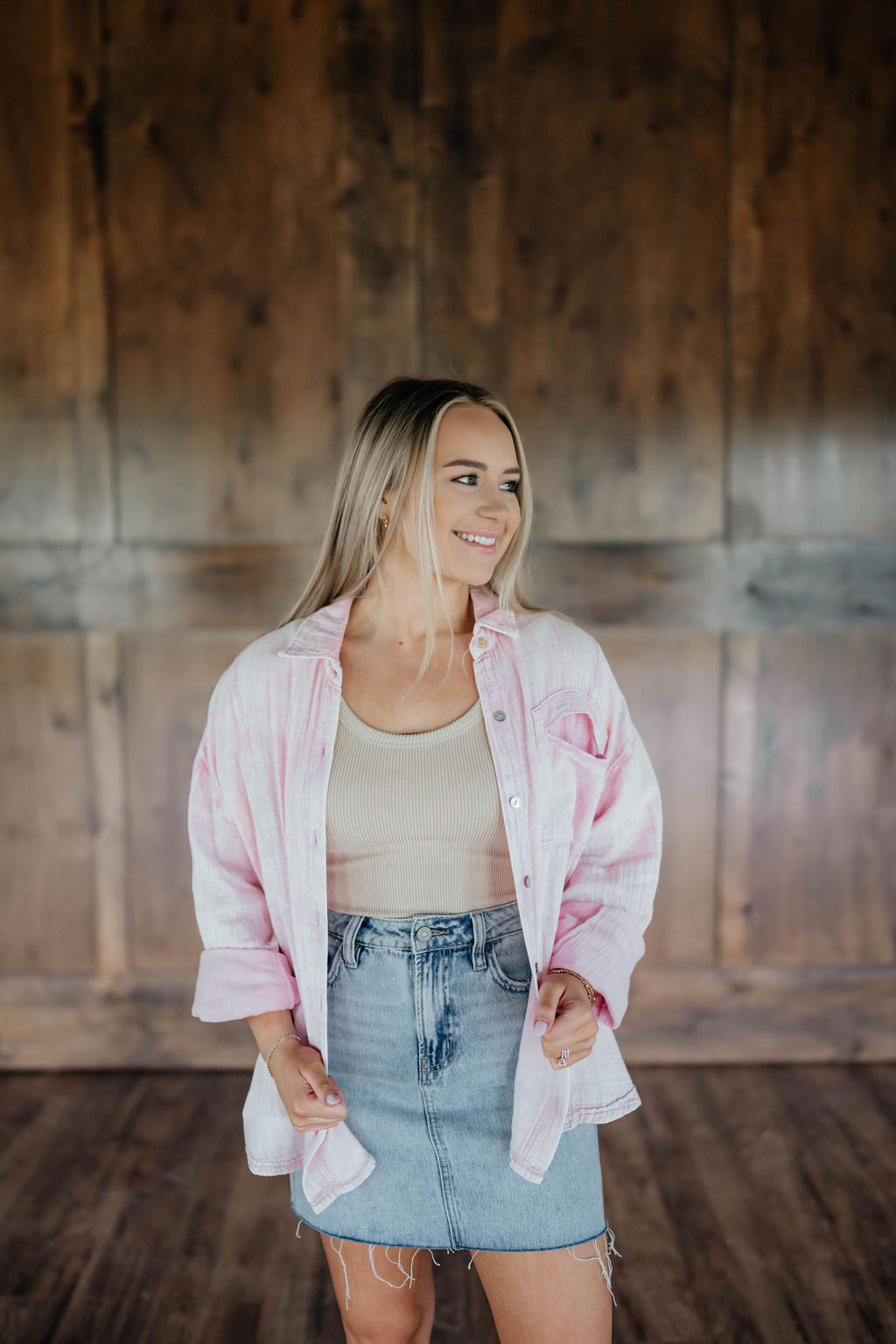 Pink Gauze Button Up Top