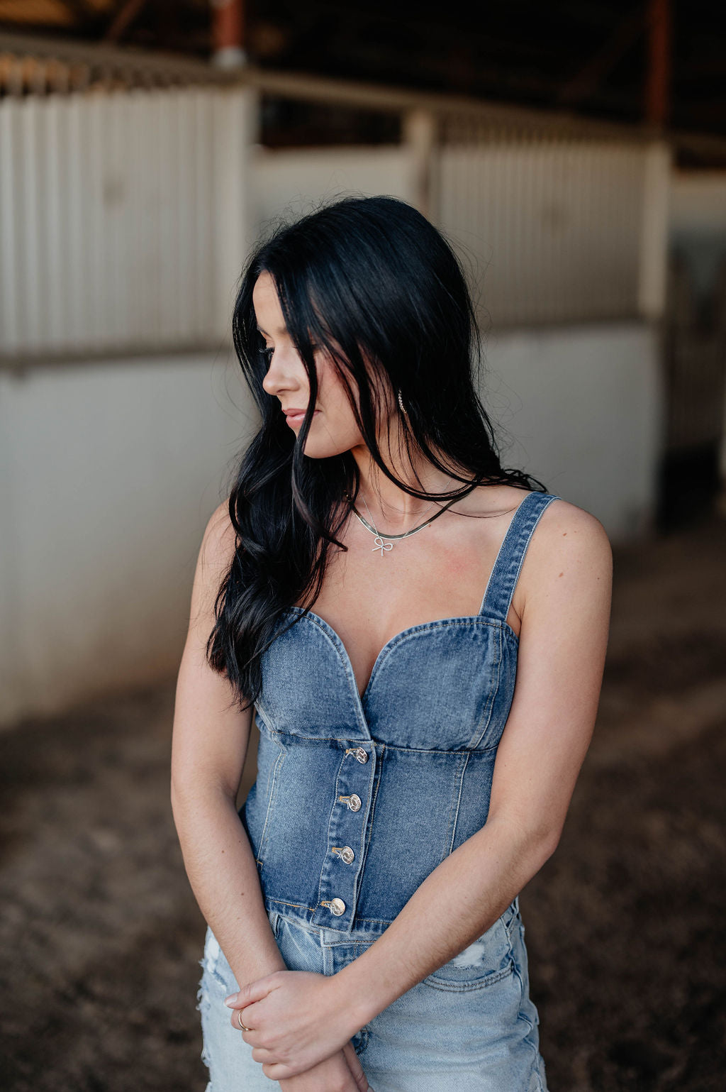 Denim Button Front Top