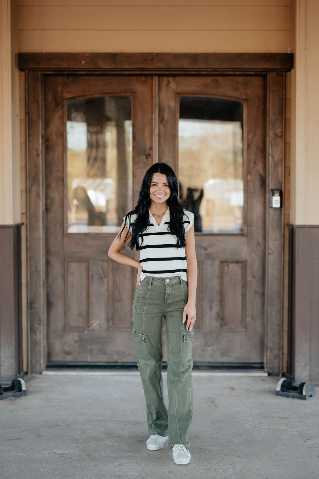 High Rise Wide Cargo Pants in Moss