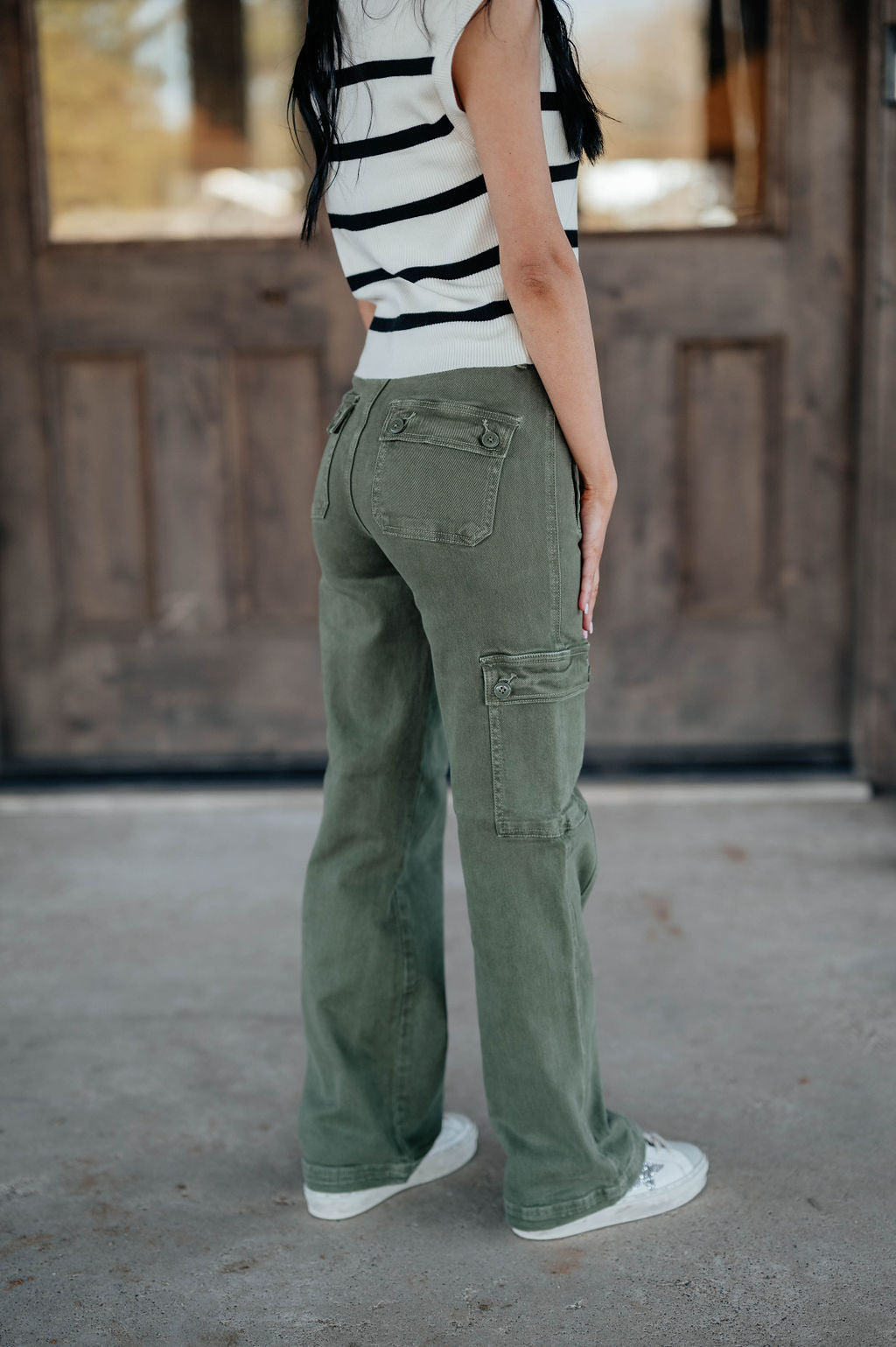 High Rise Wide Cargo Pants in Moss