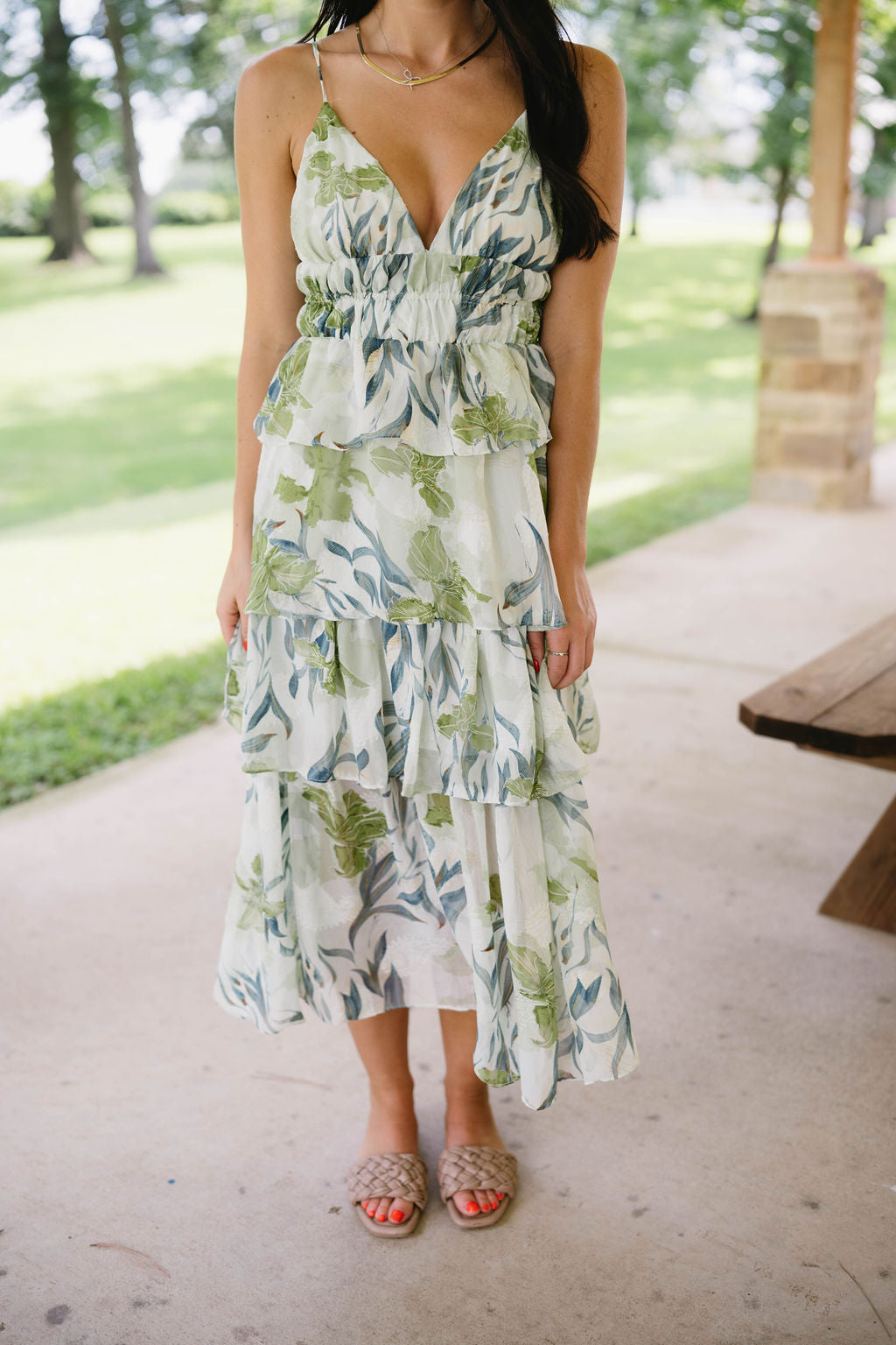 Sage Green Tiered Midi Dress