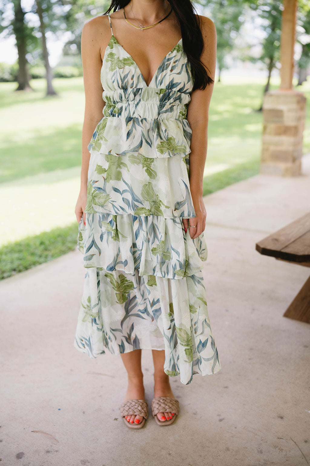 Sage Green Tiered Midi Dress Sage Green Tiered Midi Dress