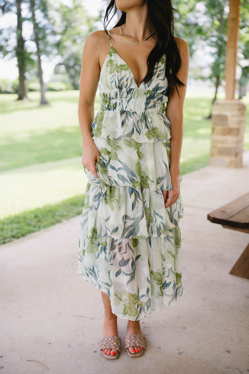 Sage Green Tiered Midi Dress Sage Green Tiered Midi Dress