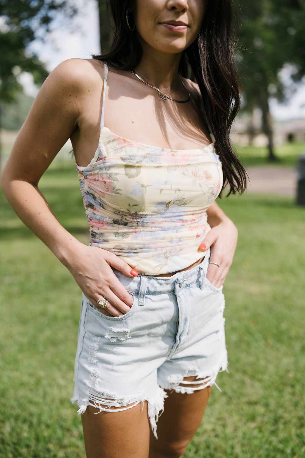 Yellow Floral Mesh Tank