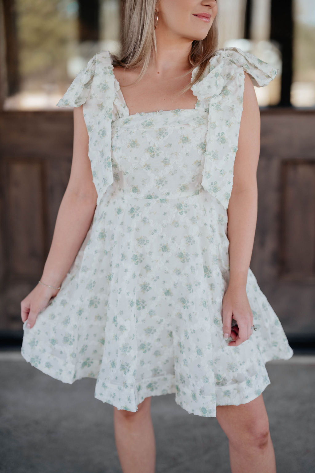 White & Sage Floral Mini Dress