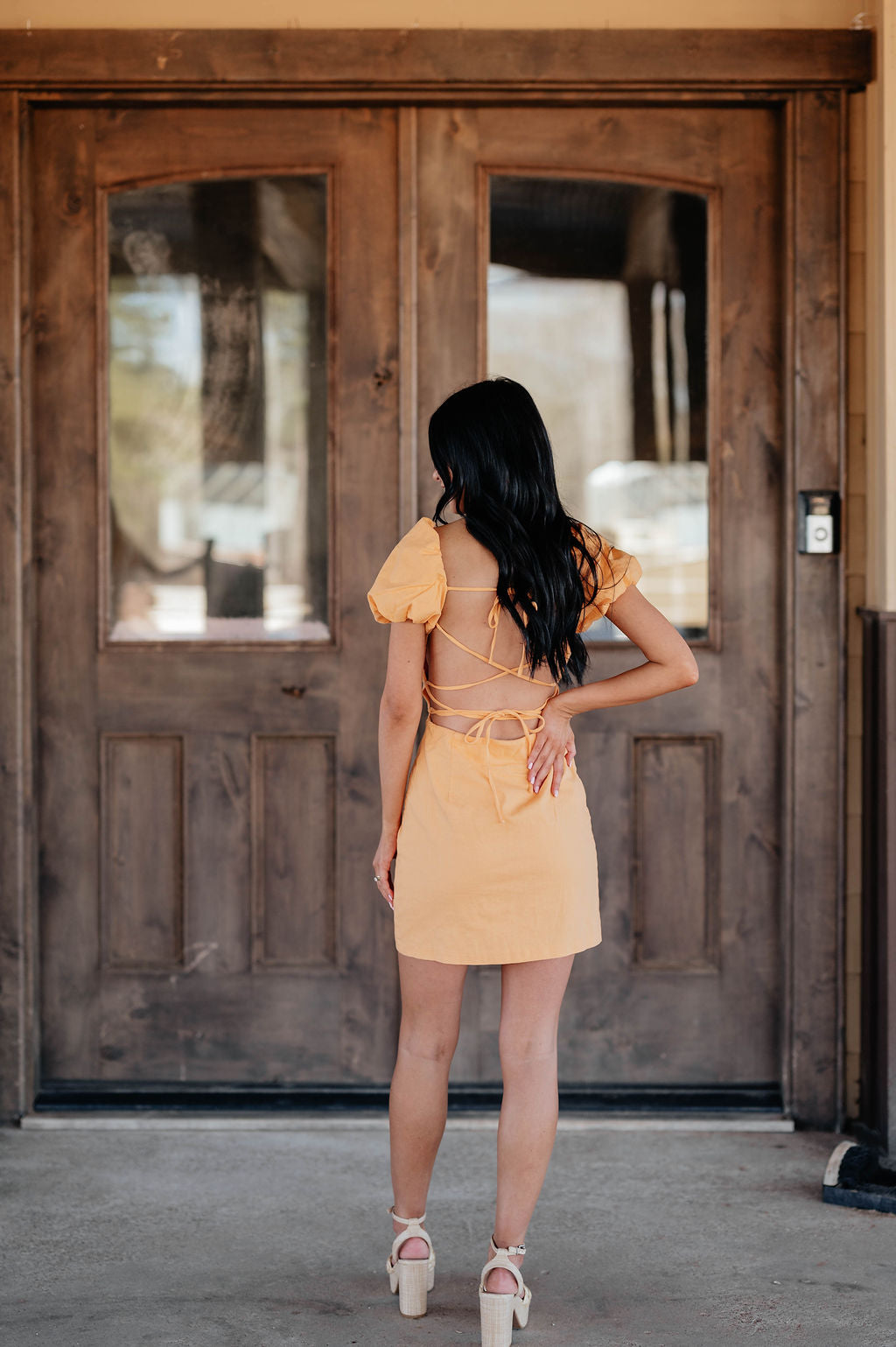 Orange Backless Puff Sleeve Mini Dress Orange Backless Puff Sleeve Mini Dress