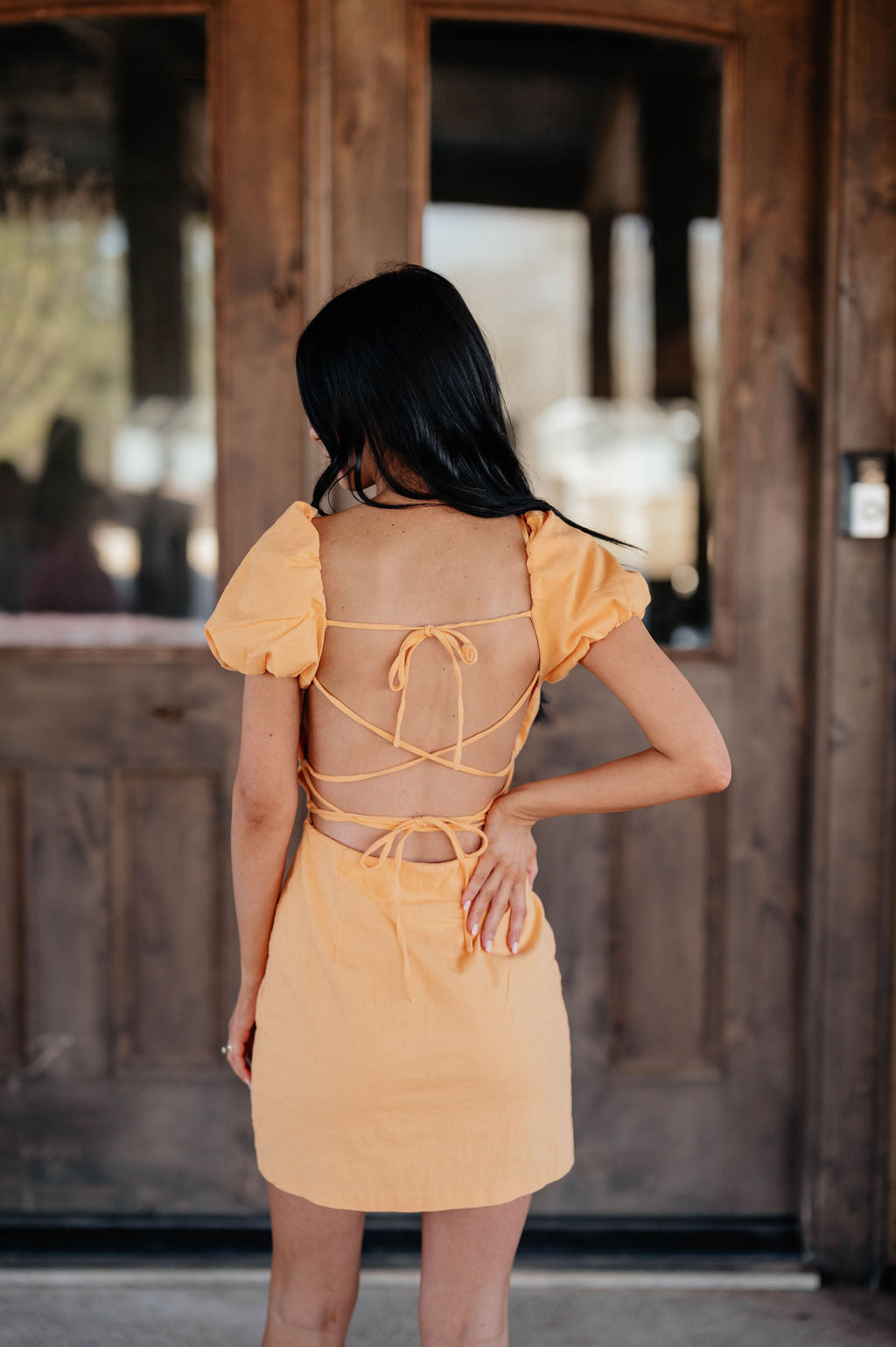 Orange Backless Puff Sleeve Mini Dress Orange Backless Puff Sleeve Mini Dress