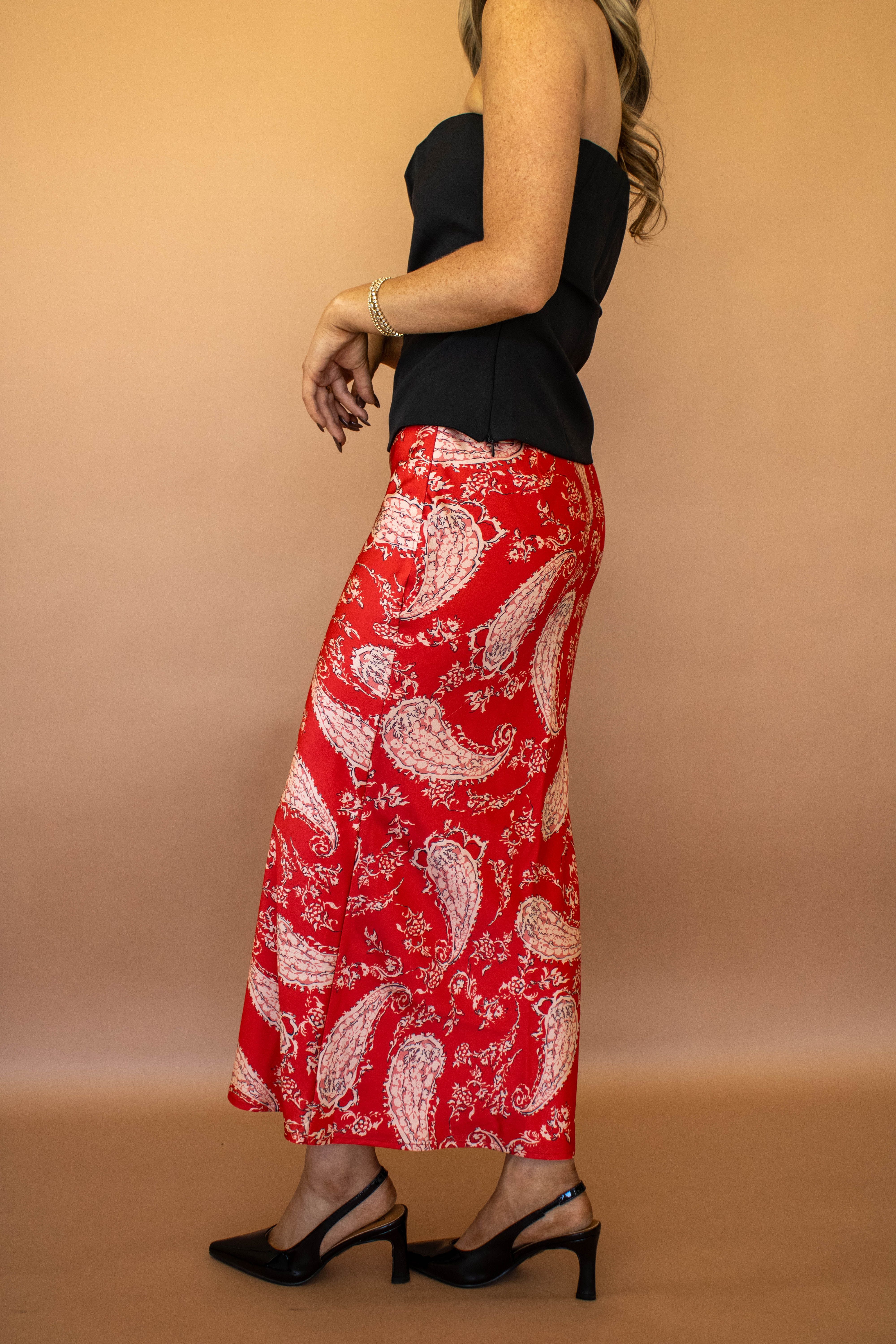 Paisley Satin Maxi Skirt