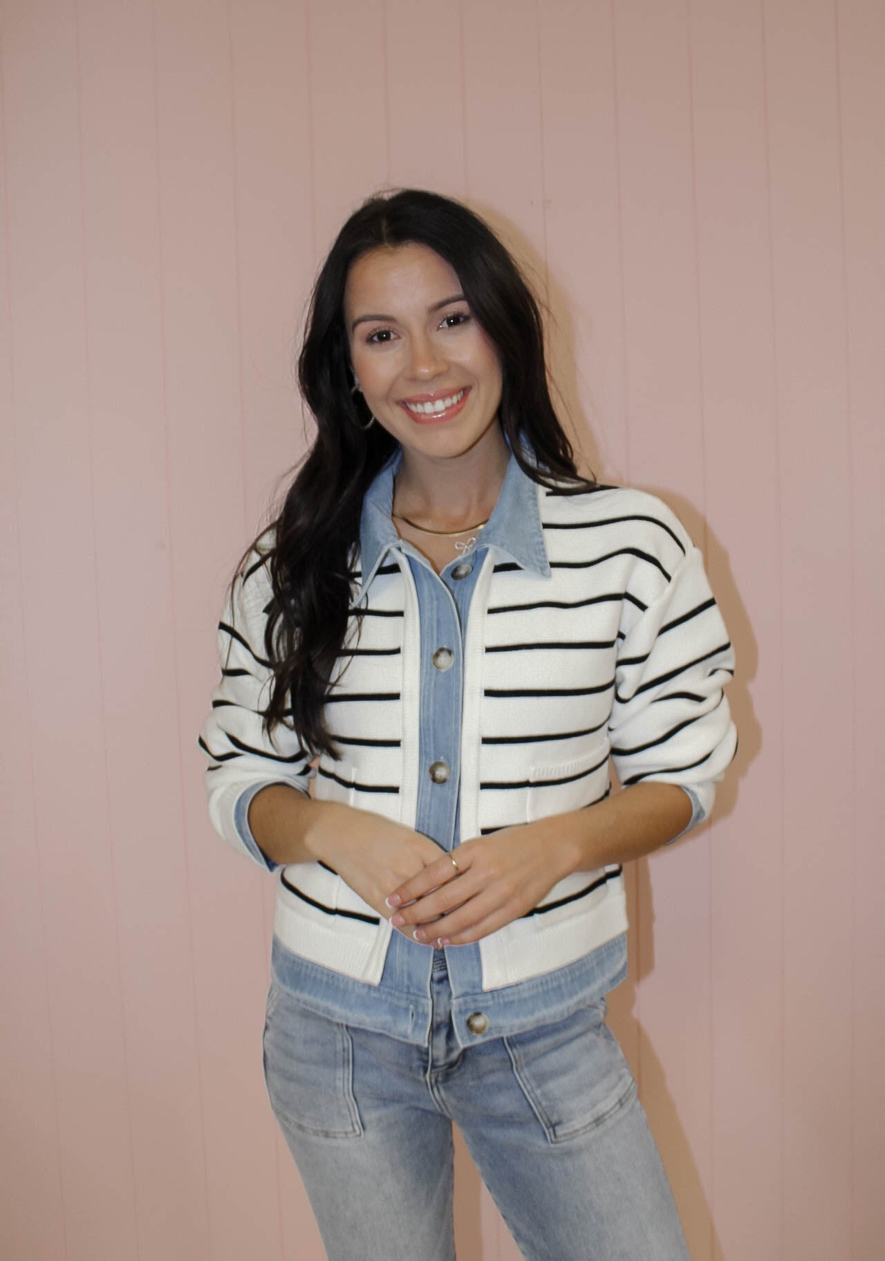 Stripe and denim jacket