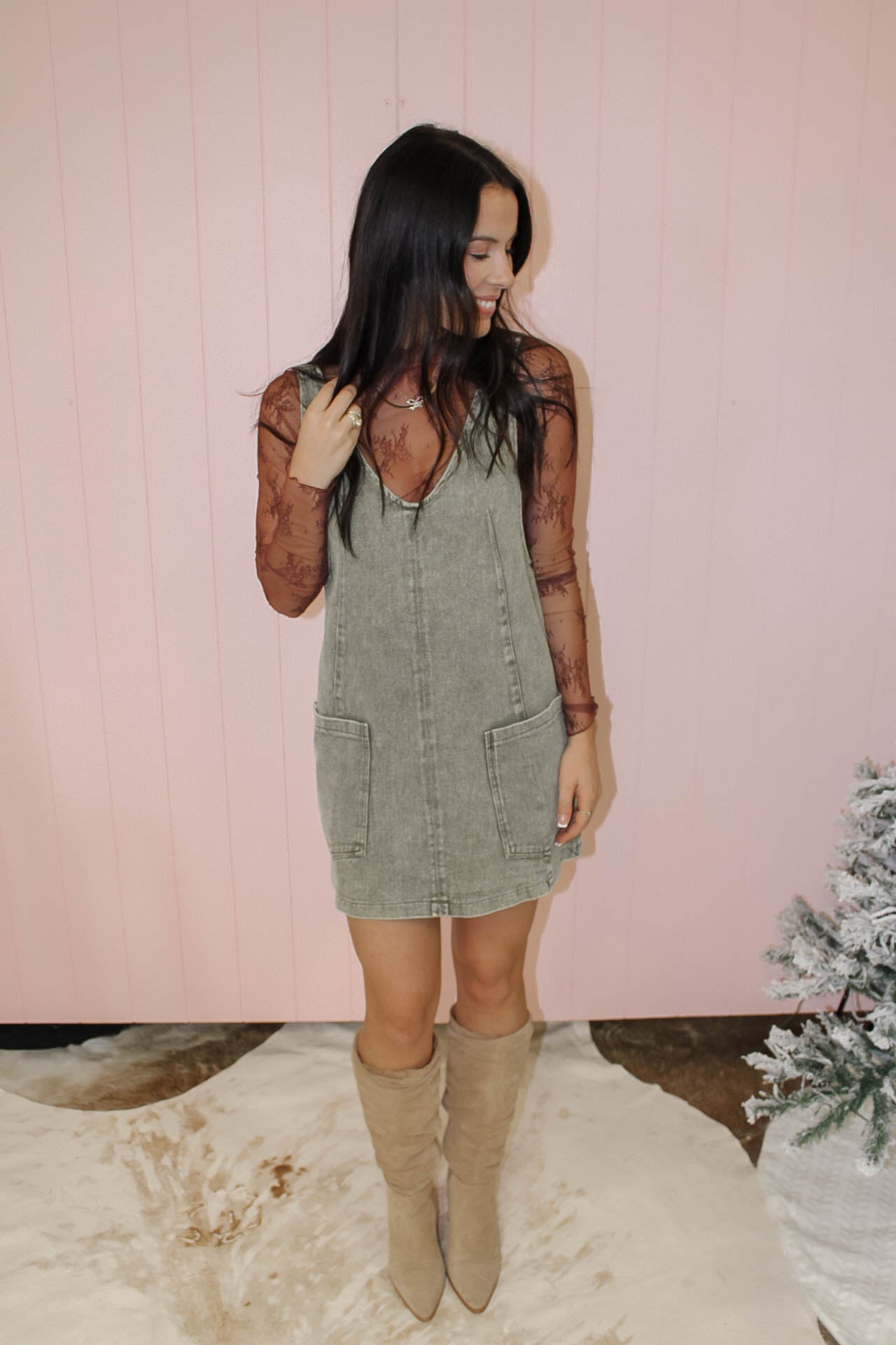 Olive Overall Dress