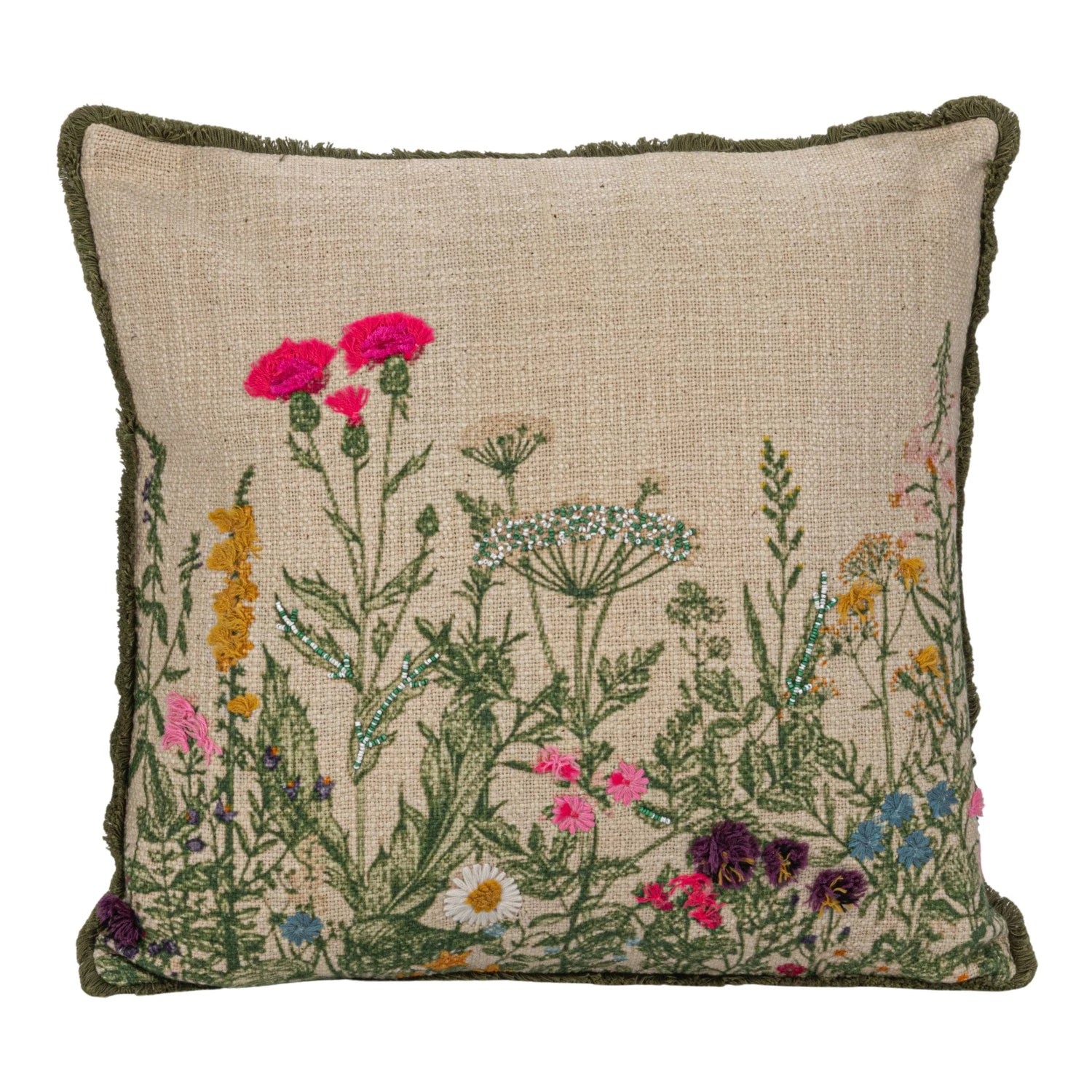 18" Square Cotton Slub Printed Pillow