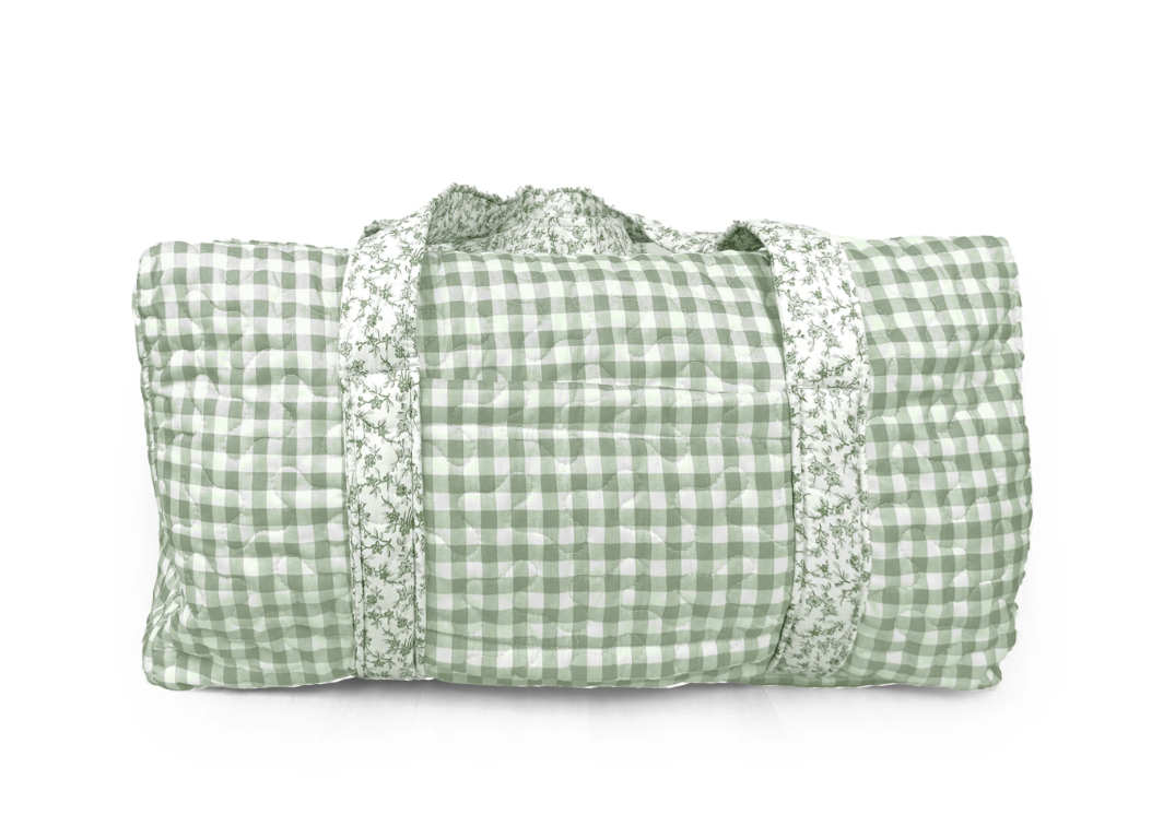 Anthia Gingham Sage Weekender Quilted Duffle Bag by Ida Mae