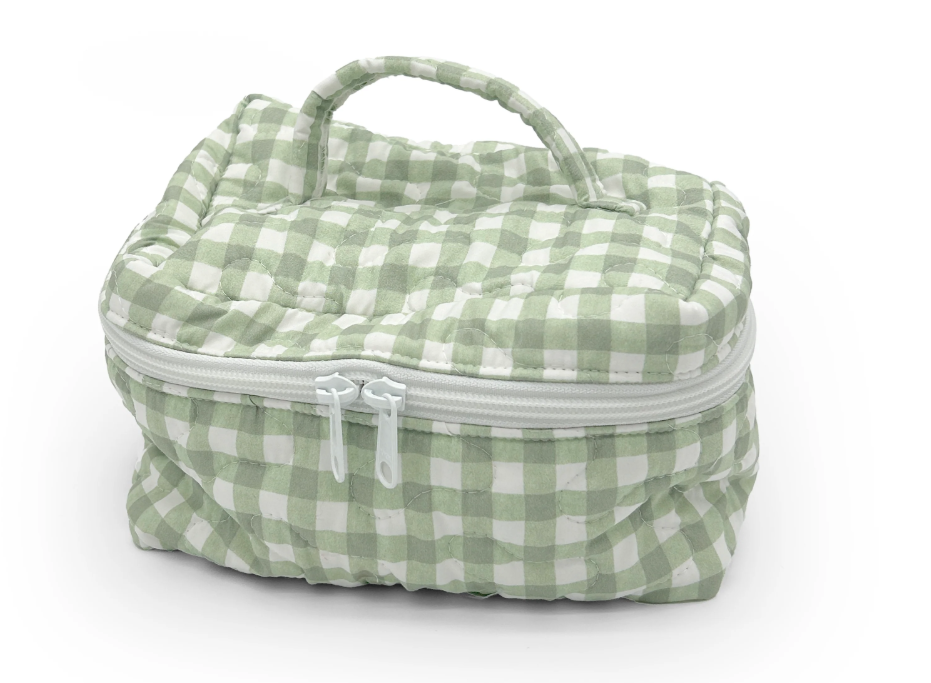Anthia Gingham Sage Quilted Travel Case