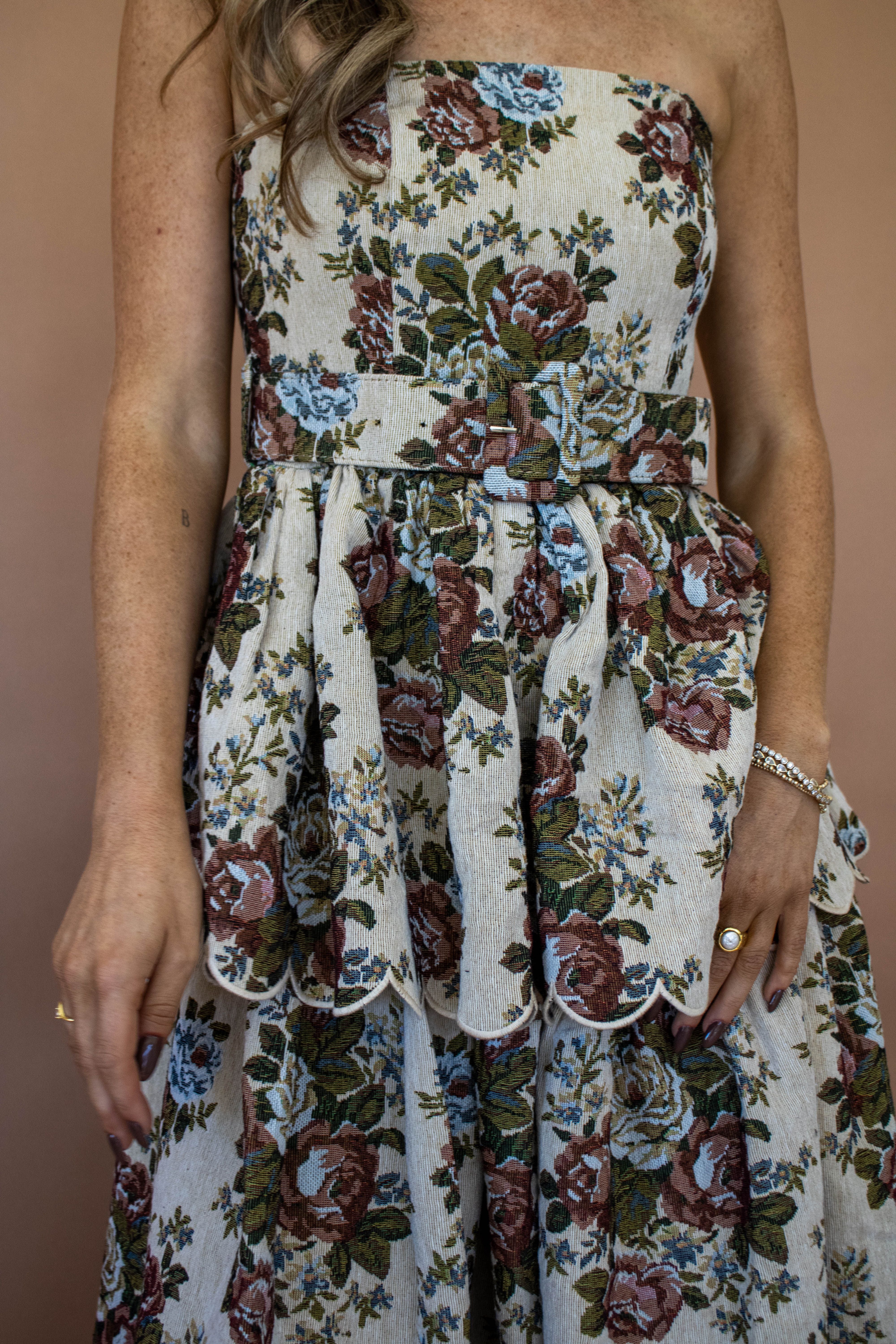 Strapless Scallop Midi Dress