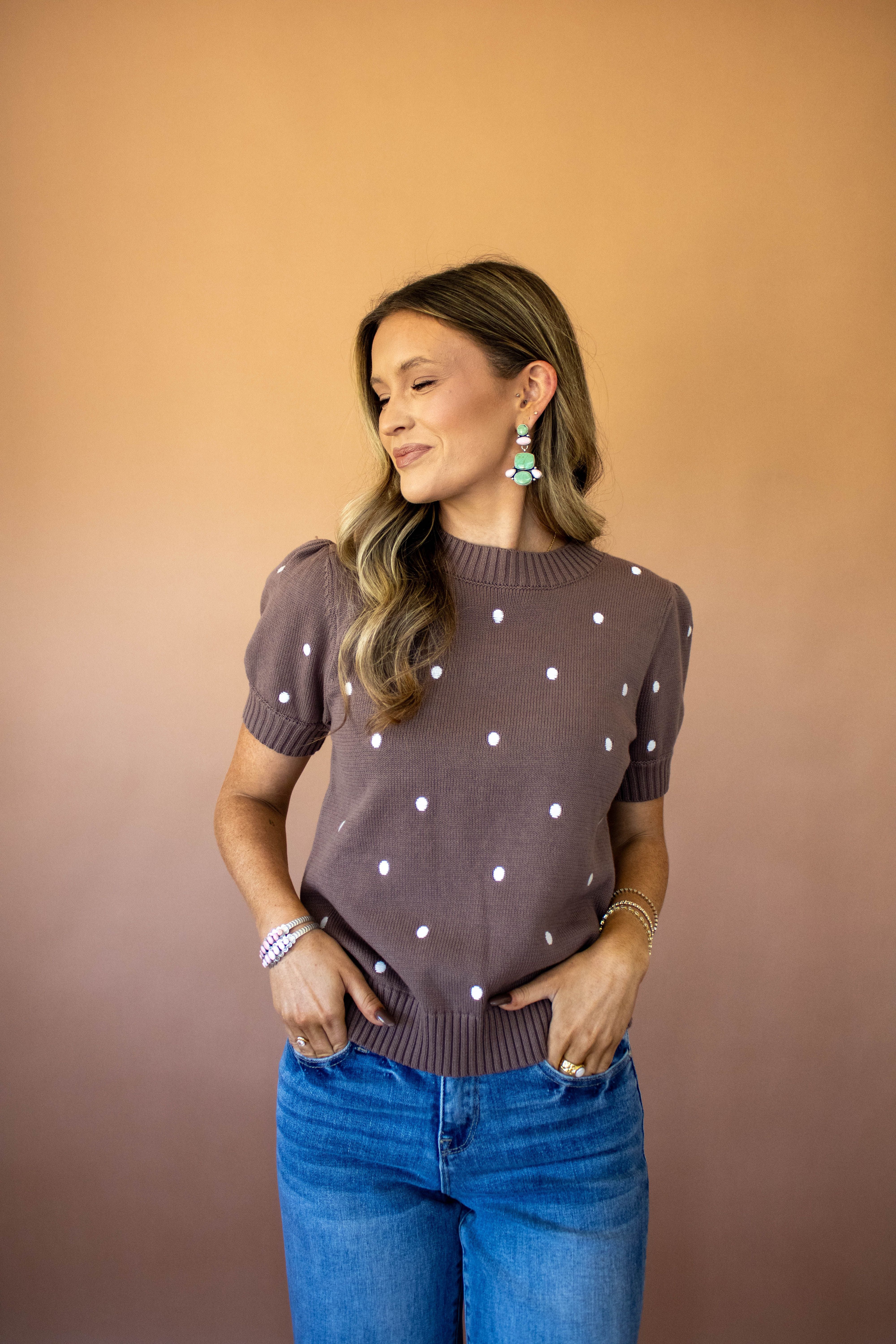 Mocha Polka Dot Sweater Top
