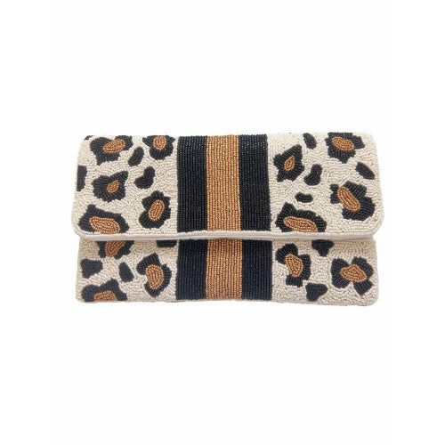 Black & Gold stripe with Animal Print Clutch